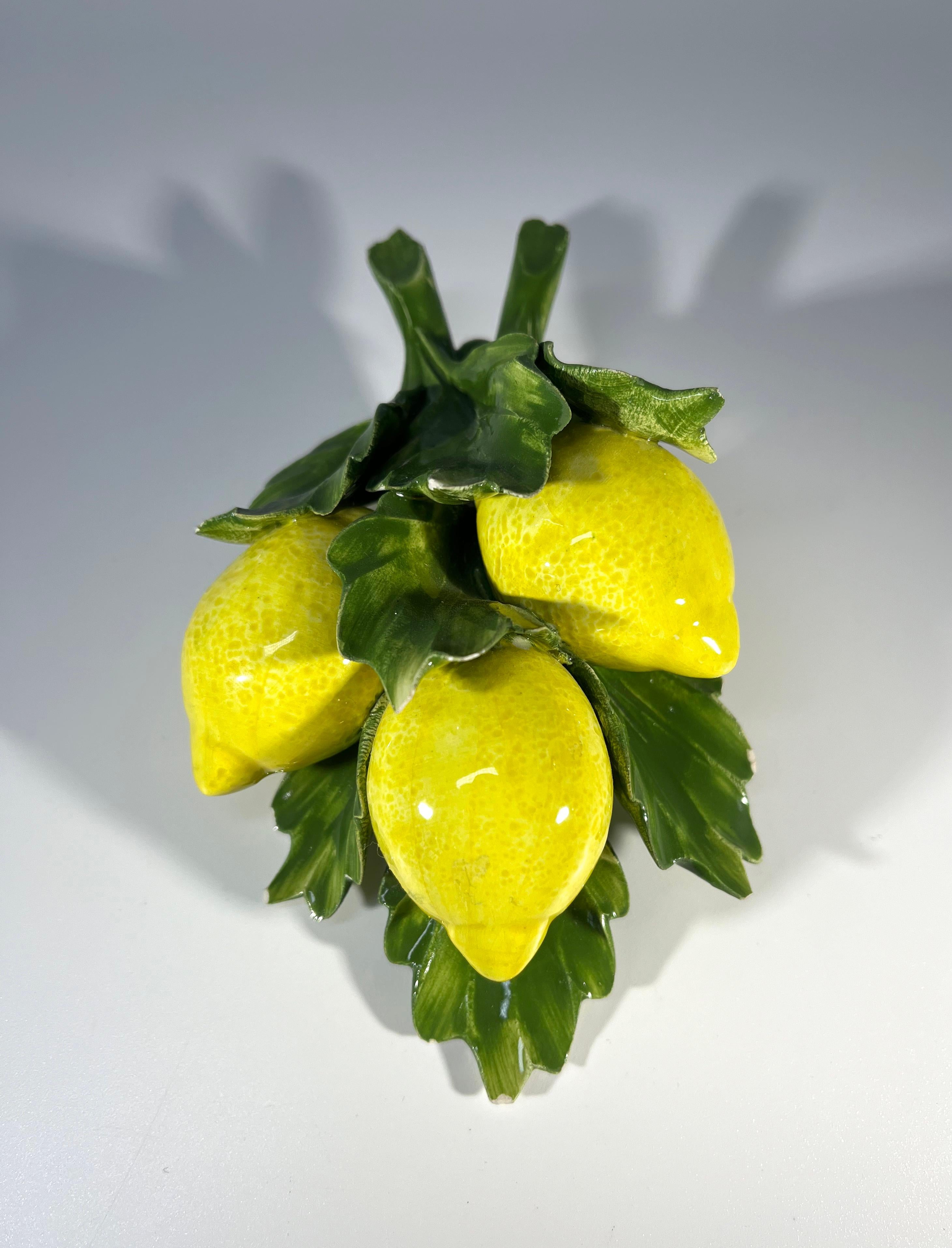 Mid-Century Modern Delicate And Fresh Lemons, Porcelain Wall Decor By Capodimonte L'Atelier, Italy For Sale