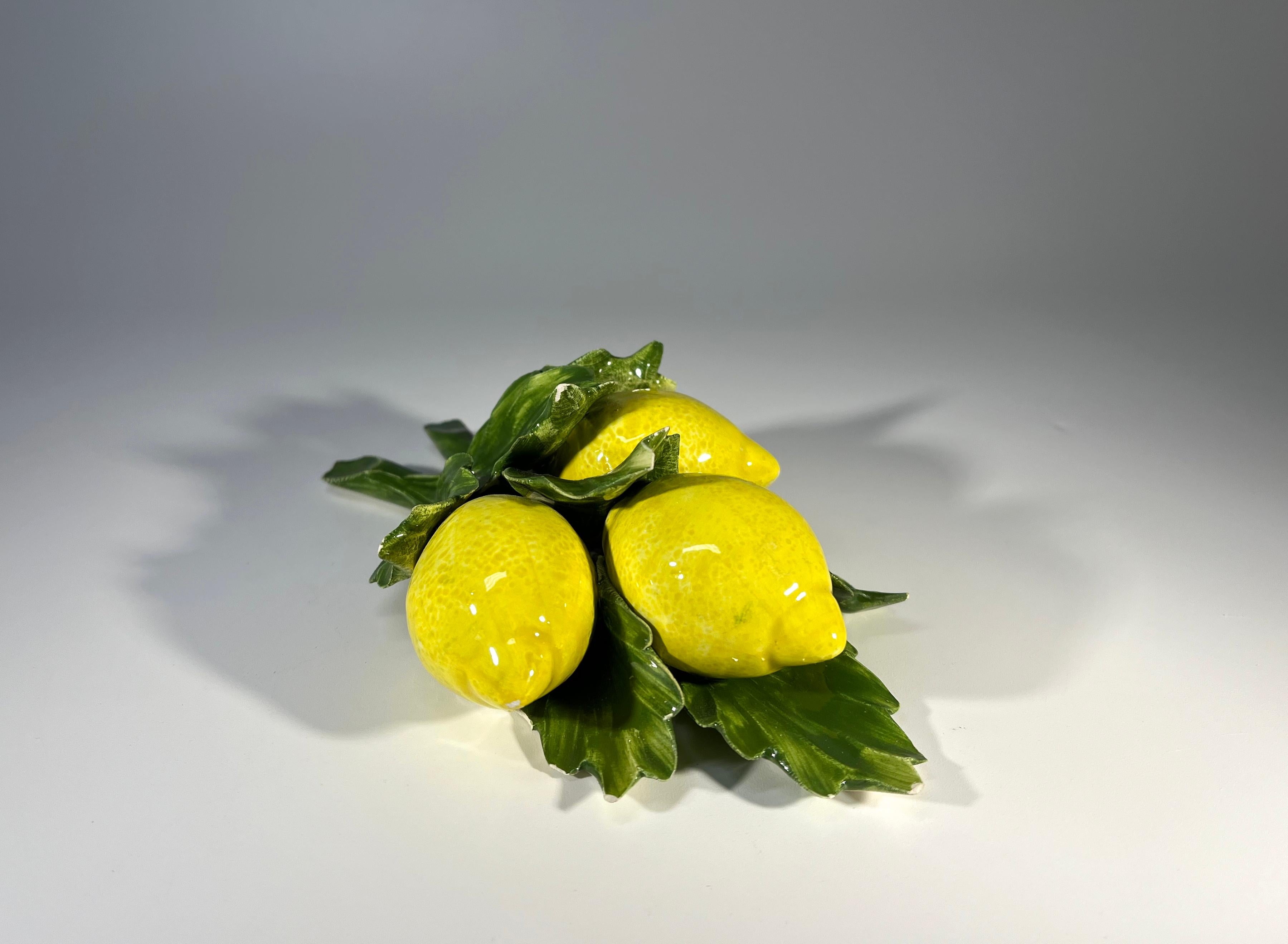 Hand-Painted Delicate And Fresh Lemons, Porcelain Wall Decor By Capodimonte L'Atelier, Italy For Sale