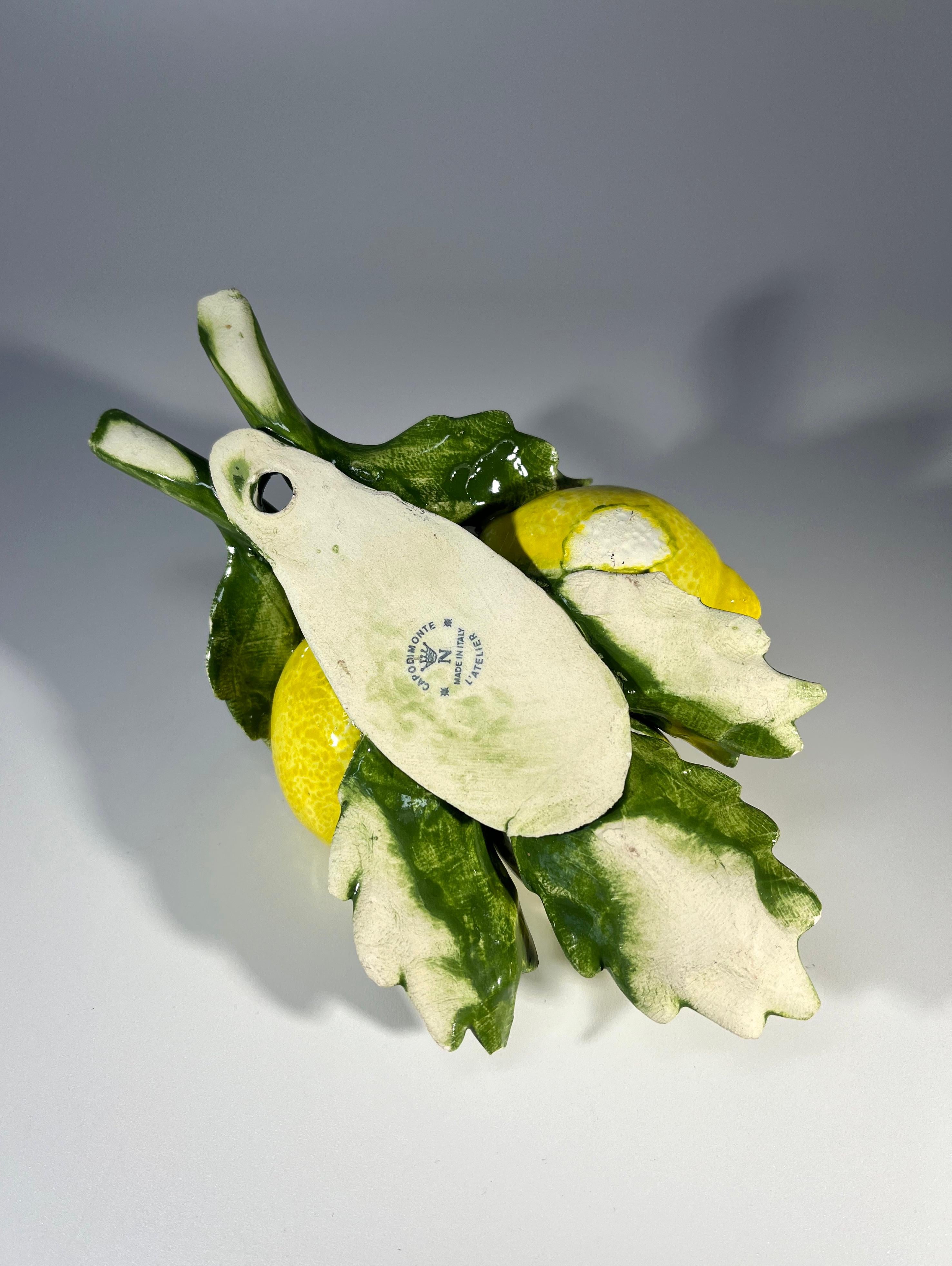 20th Century Delicate And Fresh Lemons, Porcelain Wall Decor By Capodimonte L'Atelier, Italy For Sale
