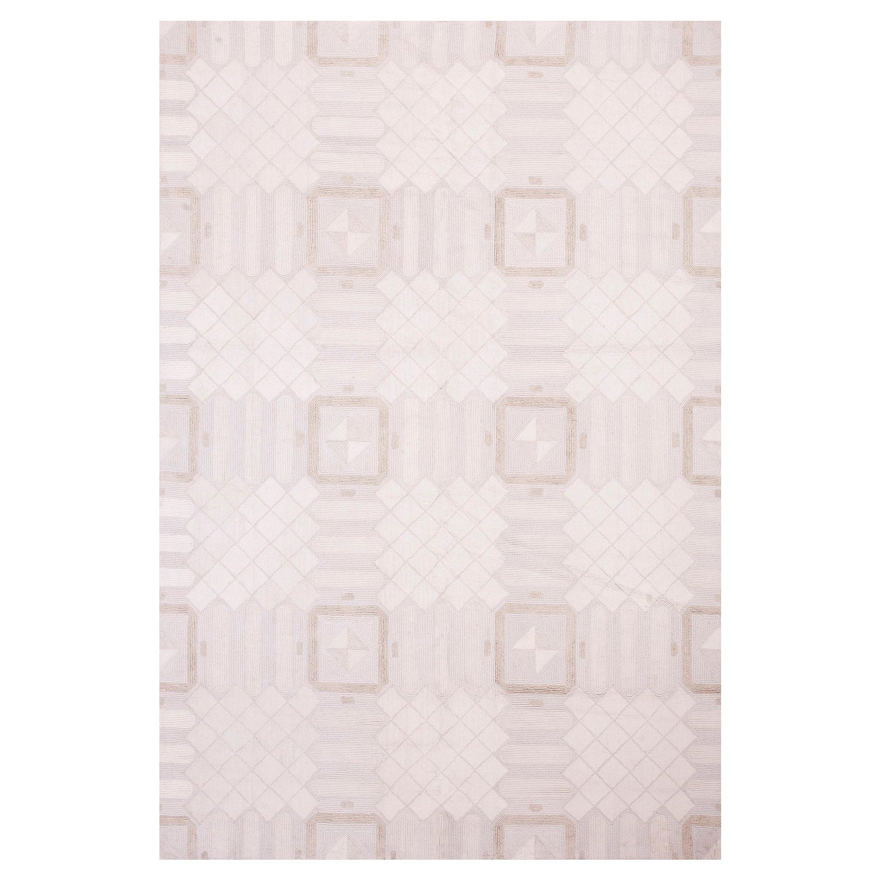 Delicate and Unique Geometric Pattern Contemporary American Cotton Hooked Rug For Sale