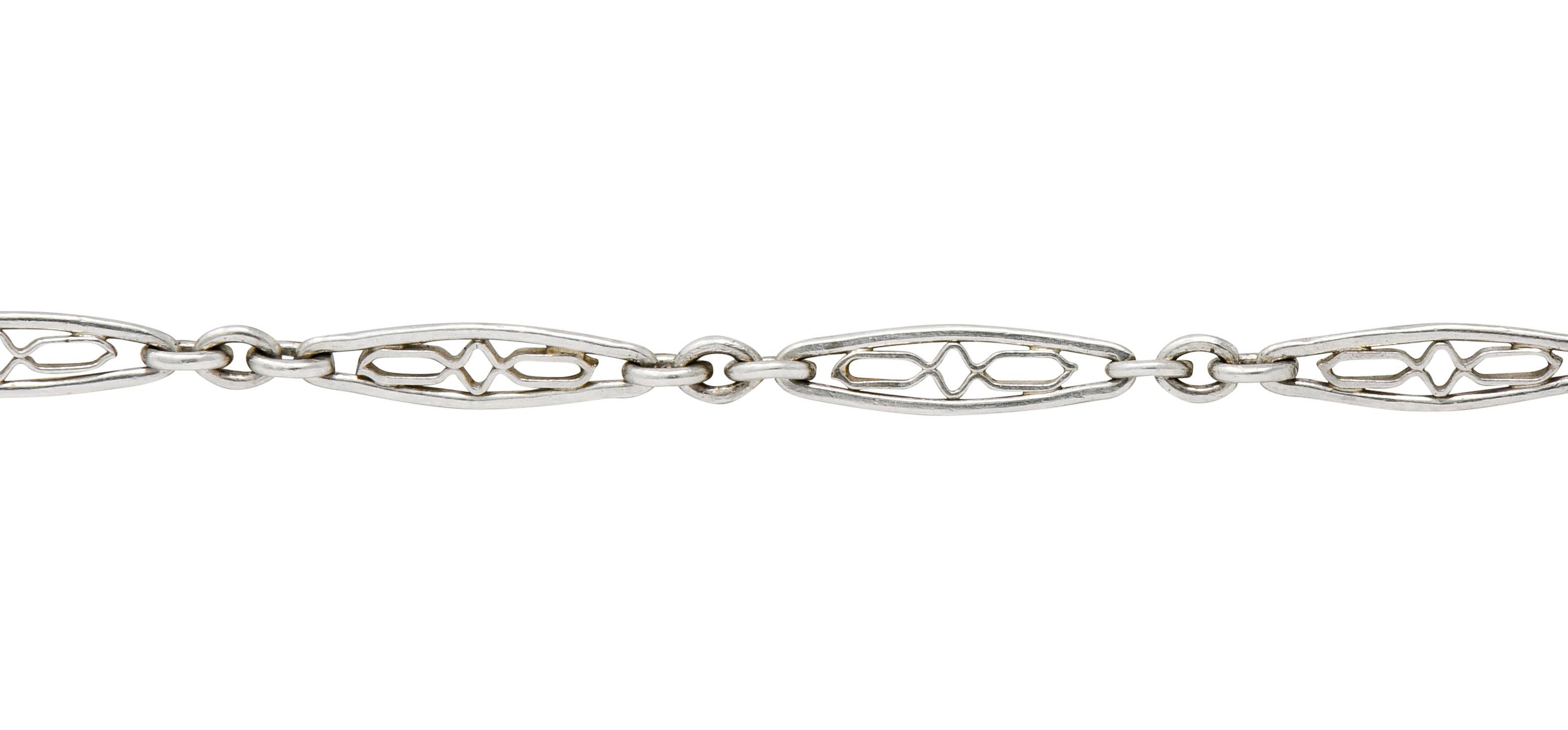 Delicate Art Deco Platinum Filigree Link Bracelet In Excellent Condition In Philadelphia, PA