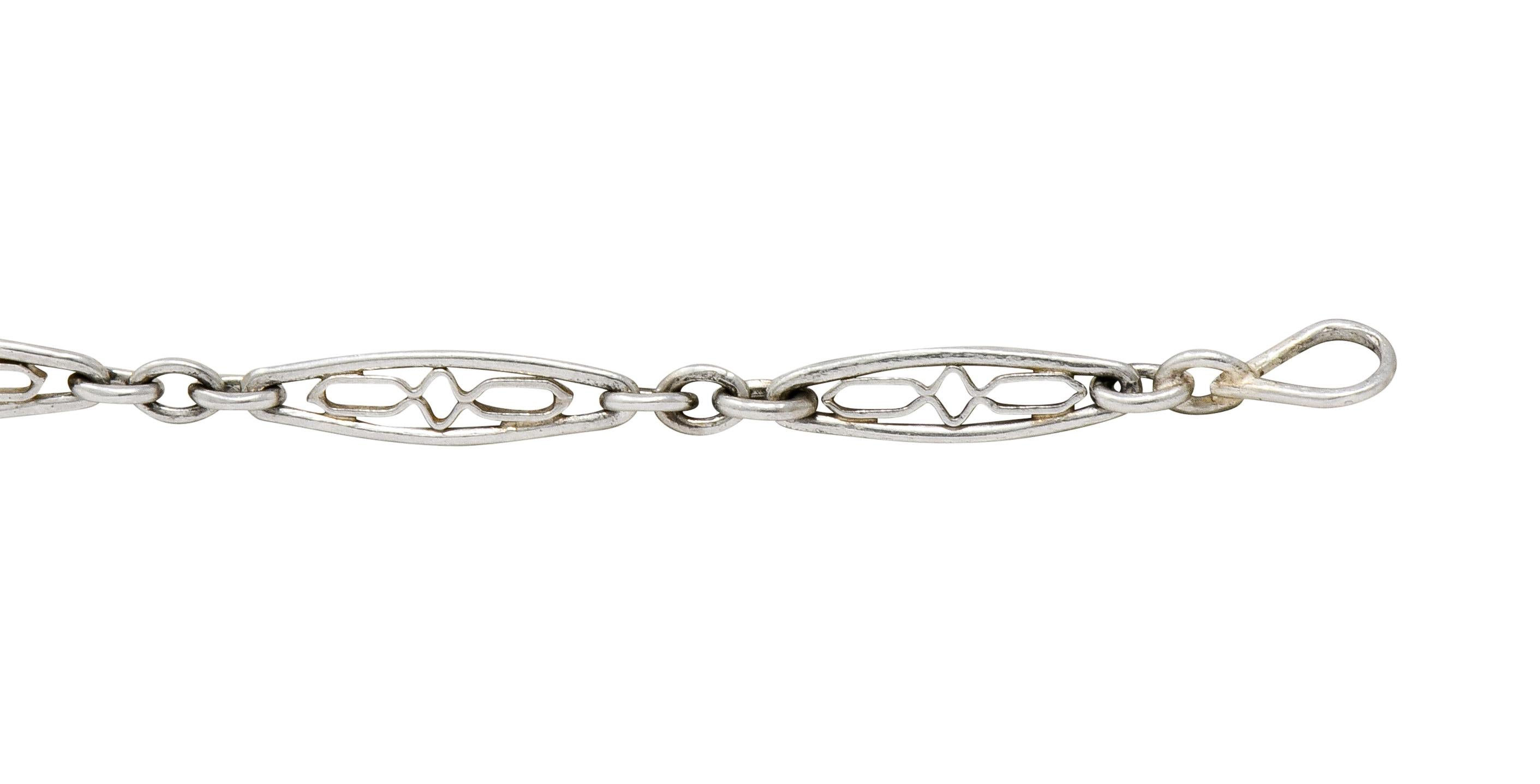 Women's or Men's Delicate Art Deco Platinum Filigree Link Bracelet