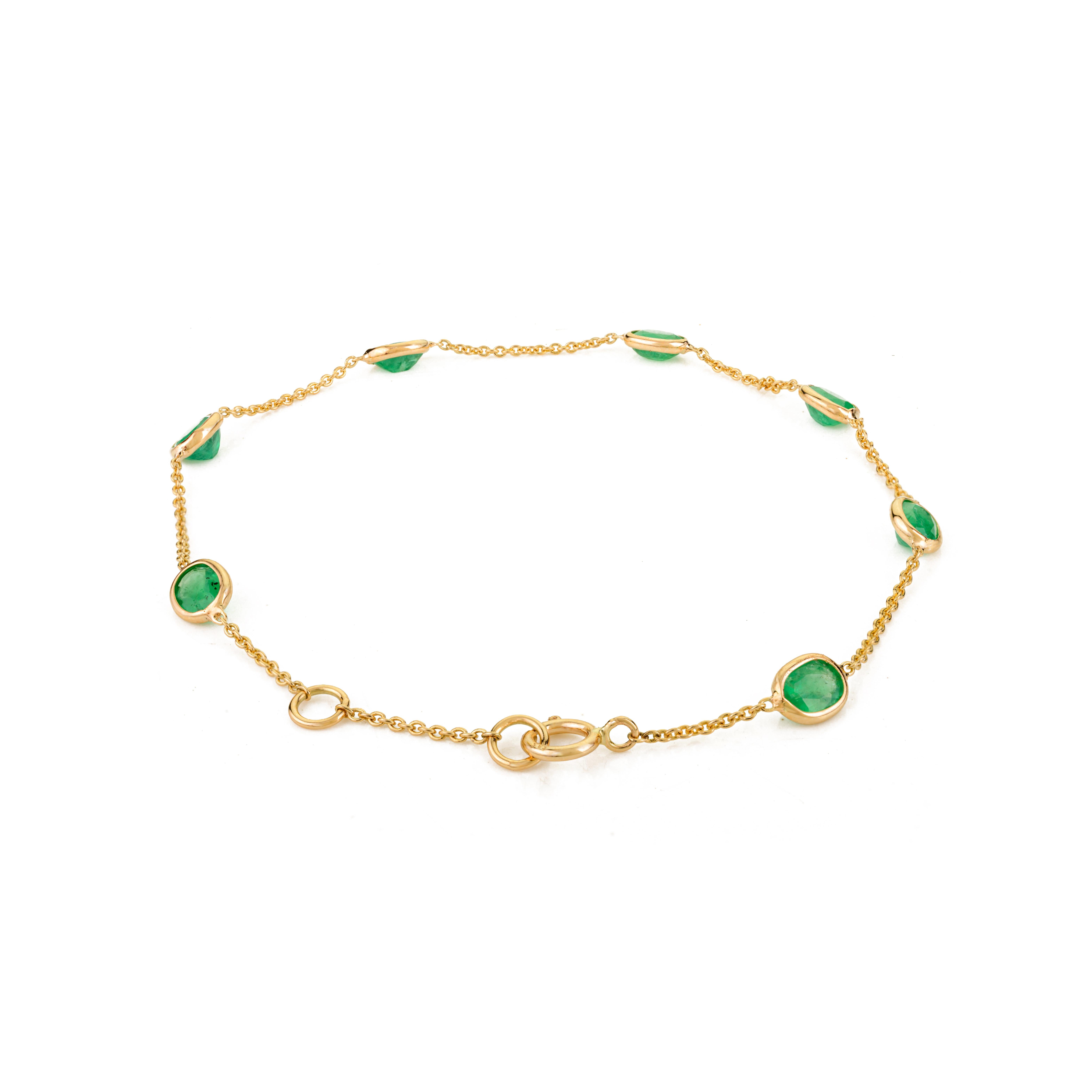 Bracelet en or jaune 14K serti d'émeraudes délicates Cadeau pour femme Neuf - En vente à New York, NY