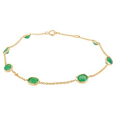 Bracelet en or jaune 14K serti d'émeraudes délicates Cadeau pour femme