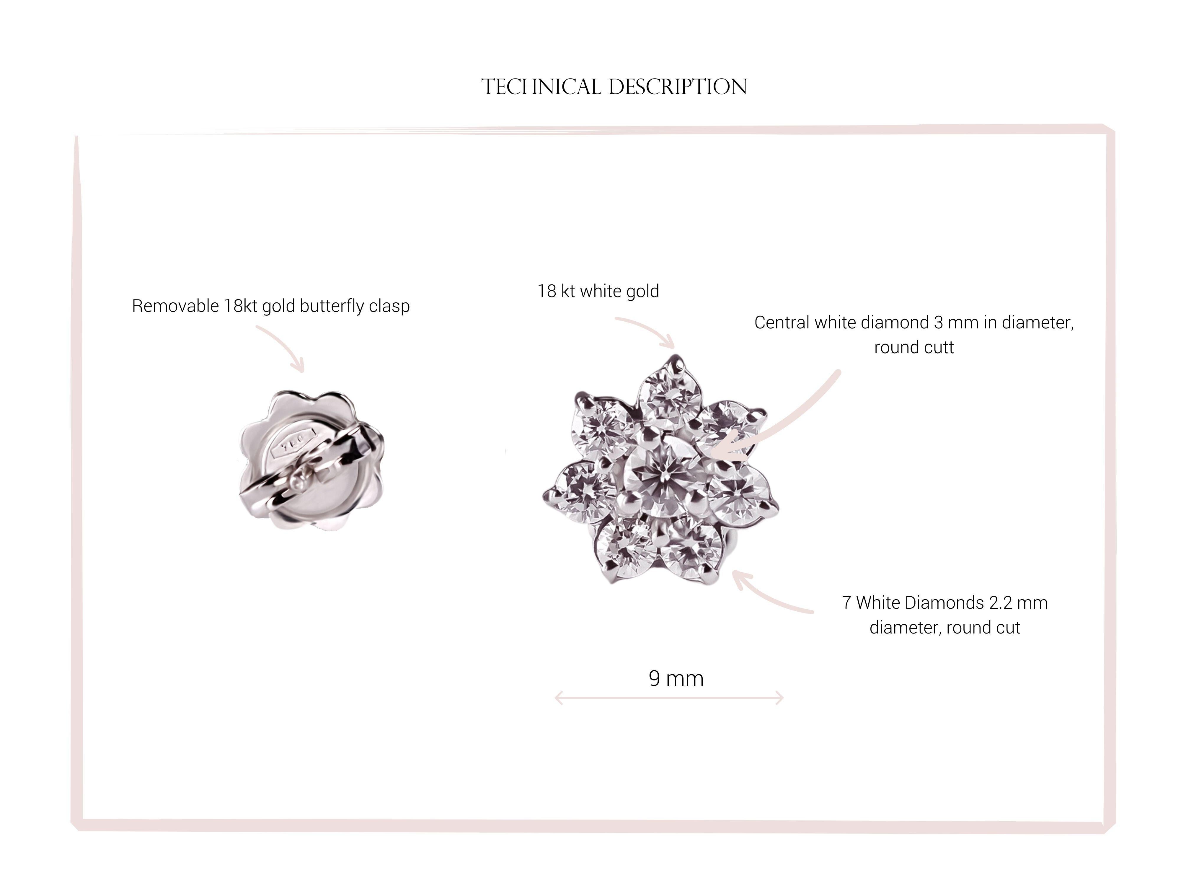 Delicate Bloom: Diamond-adorned Flower Earrings in White Gold For Sale 1
