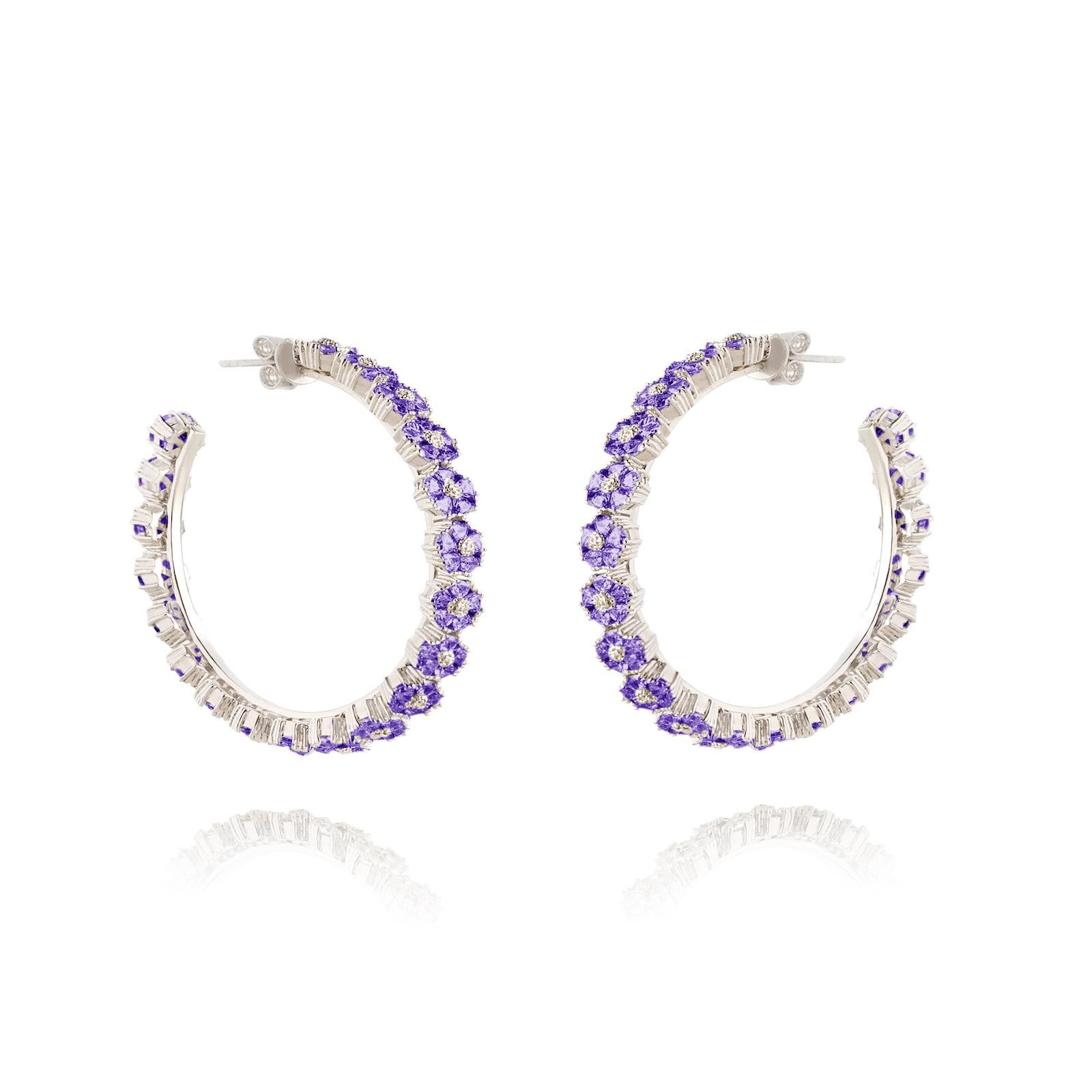 Delicate Blossom Medium Gemstone Hoops In New Condition For Sale In New York, NY