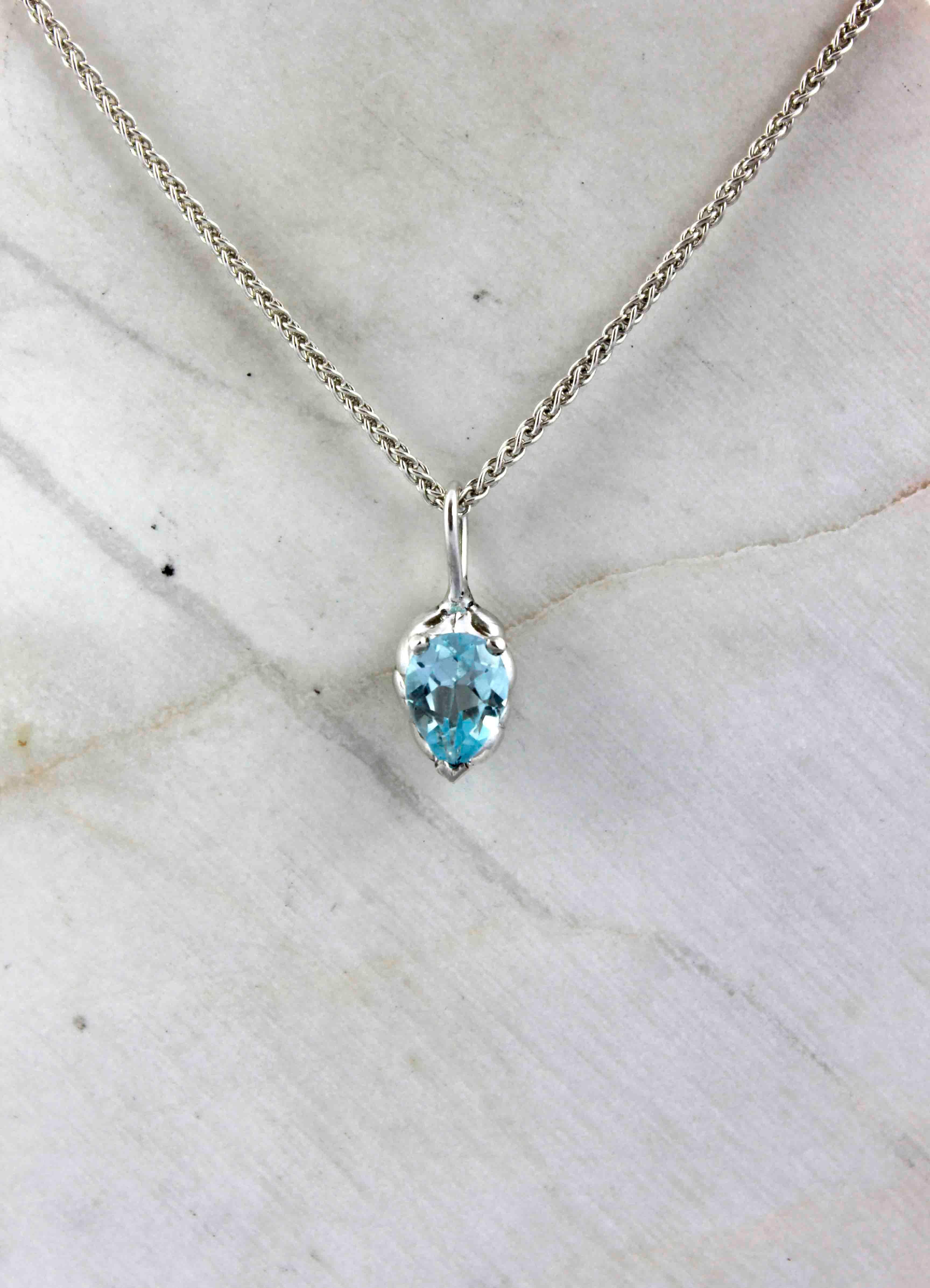 Pear Cut  Delicate Blue Topaz Necklace For Sale
