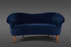 Delicate Blue Velvet Italian Settee