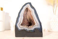 Delicate Blue & White Lace Agate Geode with Galaxy Druzy Crystal Center