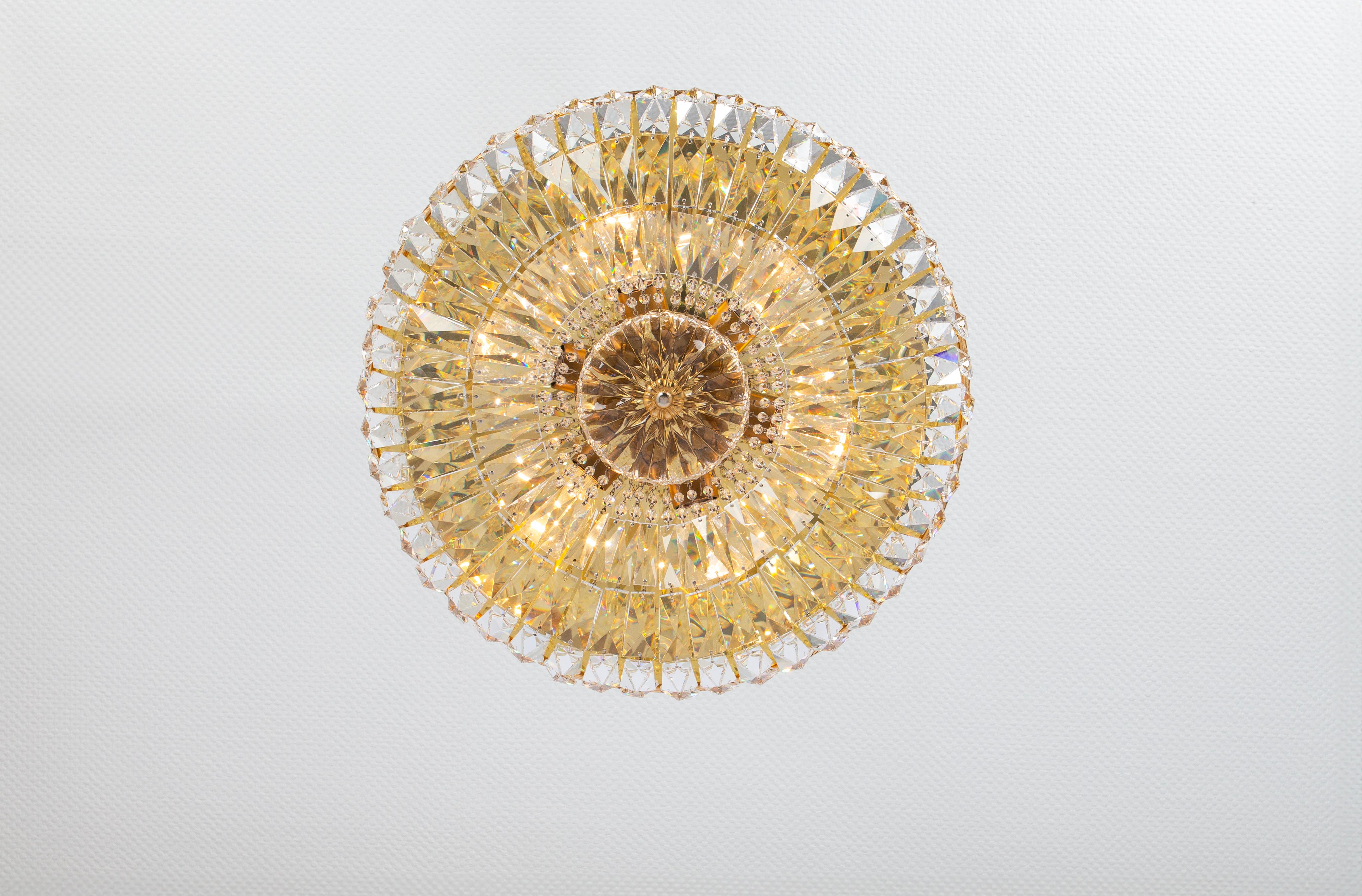 Mid-Century Modern  Delicate Brass and Crystal Flush Mount by Palwa, Germany, 1970s
