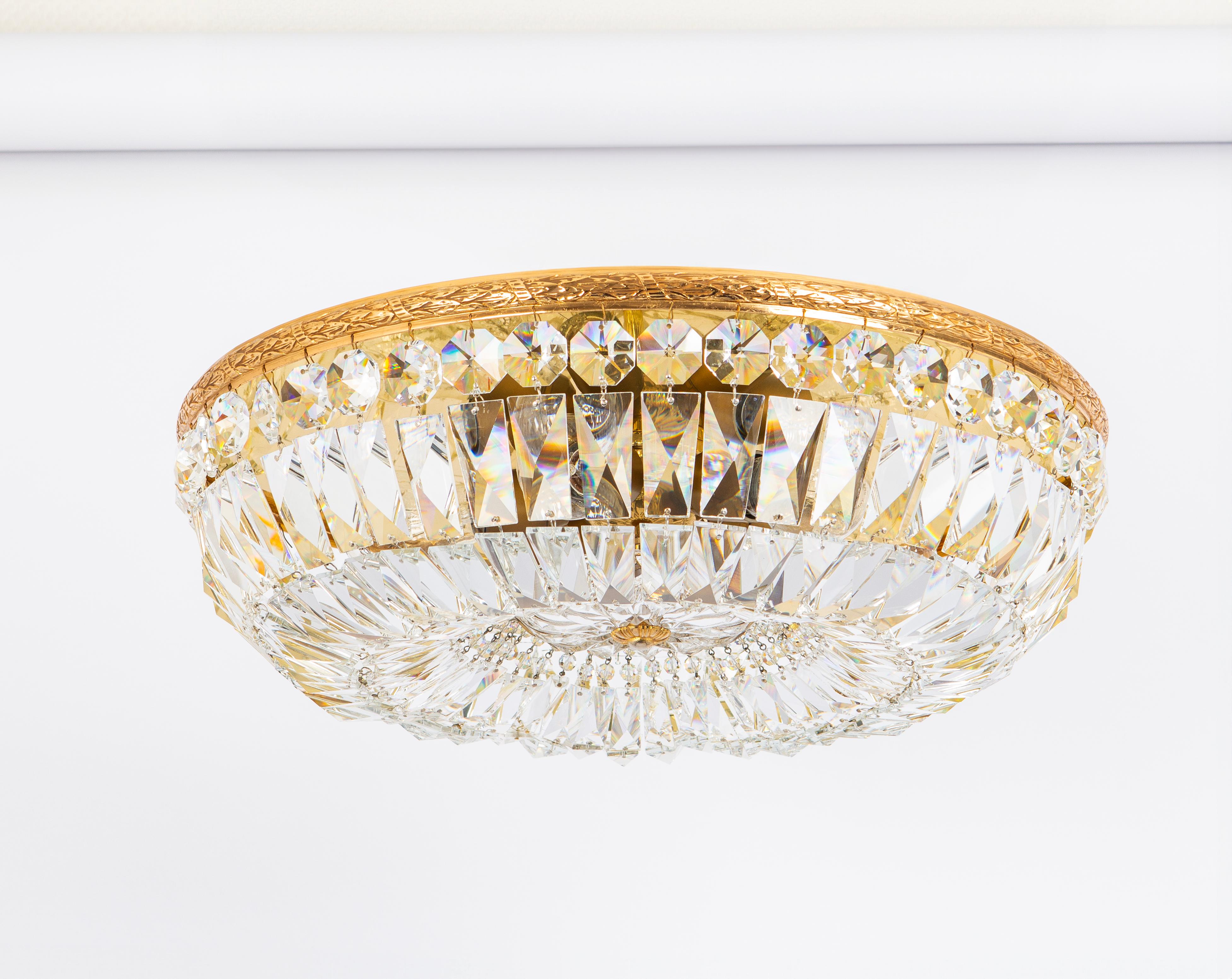  Delicate Brass and Crystal Flush Mount by Palwa, Germany, 1970s 1