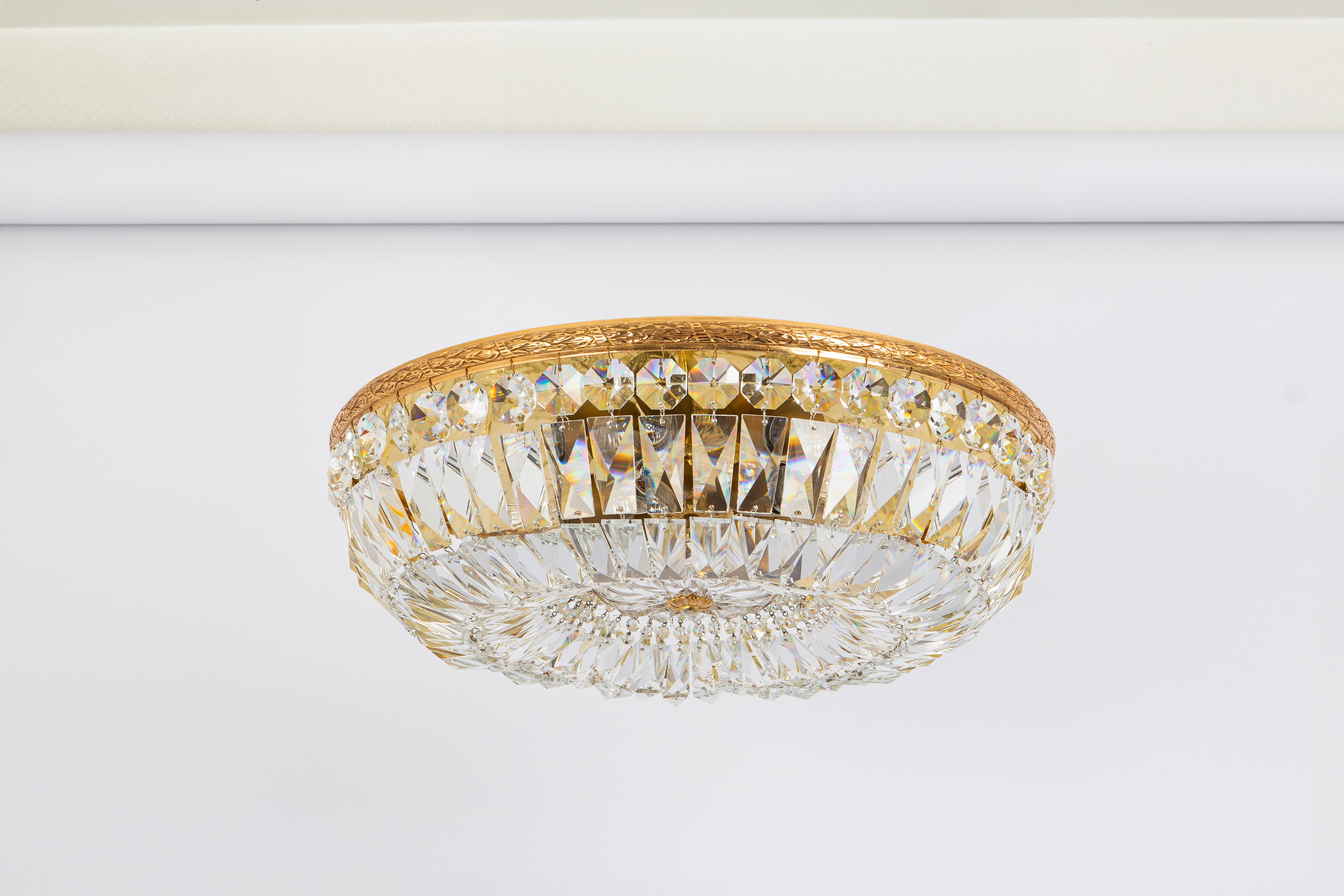 Delicate Brass and Crystal Flush Mount by Palwa, Germany, 1970s 2
