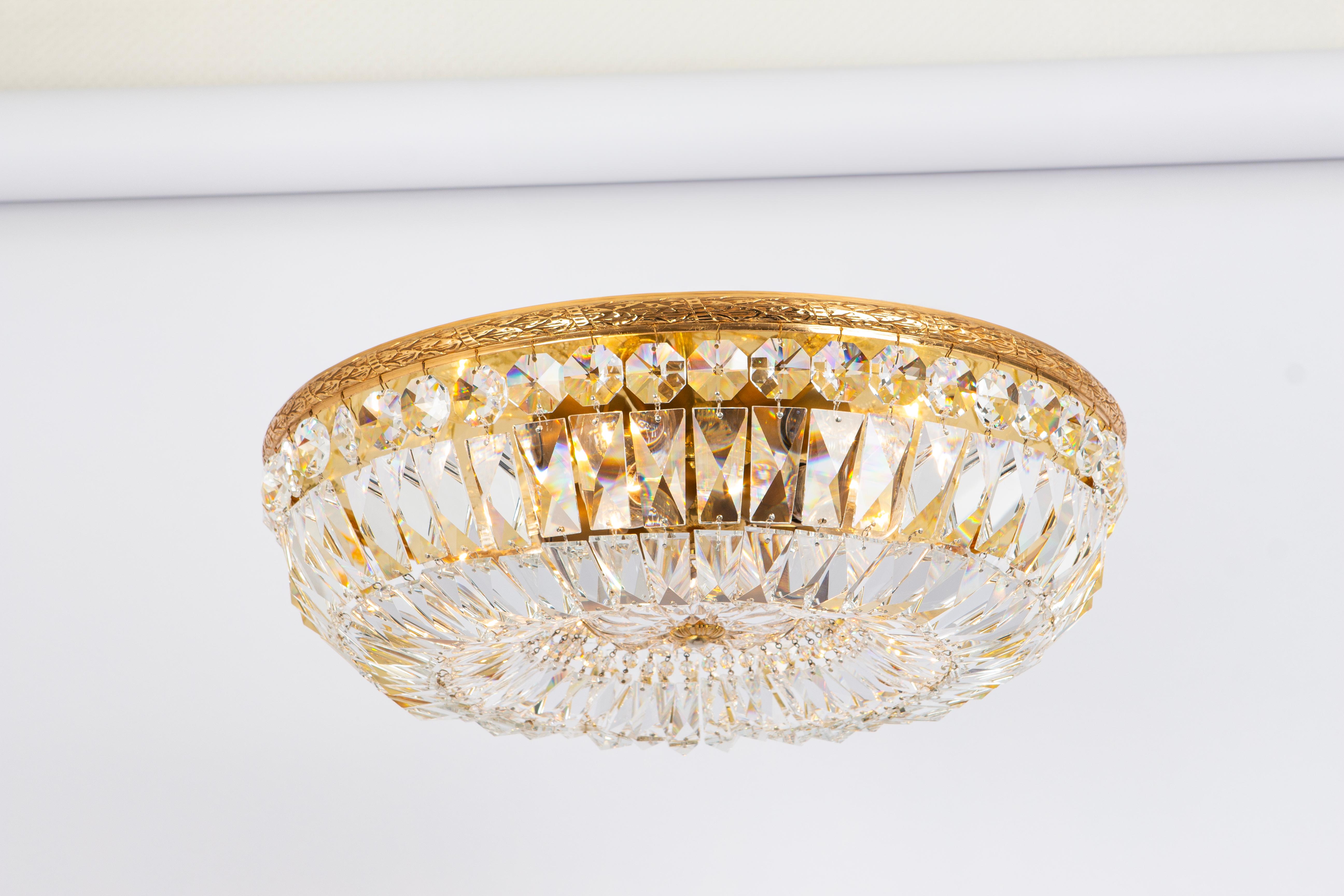  Delicate Brass and Crystal Flush Mount by Palwa, Germany, 1970s 3