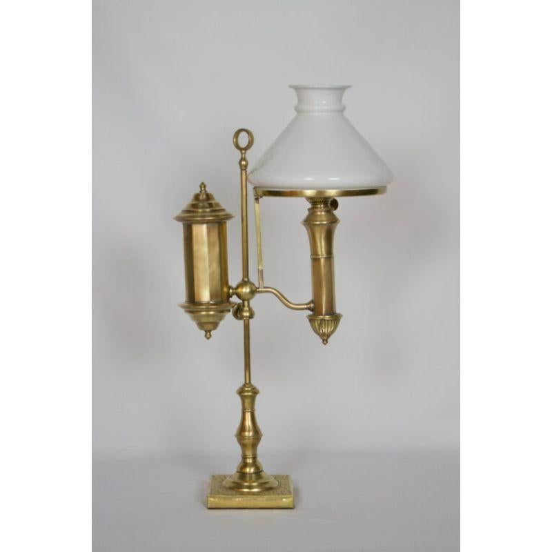 Victorian Delicate Brass Student Light with Original Glass Shade For Sale