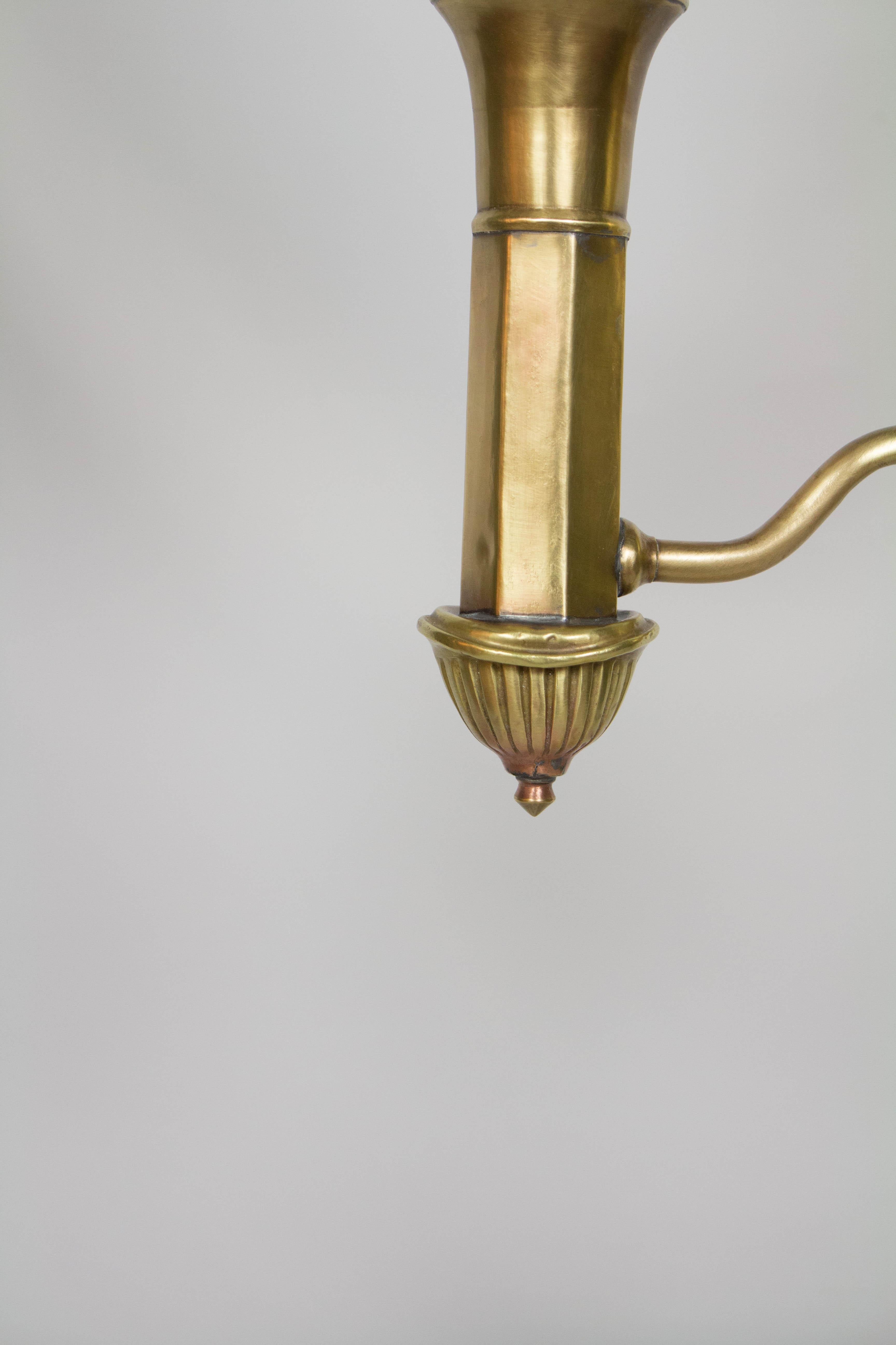 Delicate Brass Student Light with Original Glass Shade In Good Condition For Sale In Canton, MA