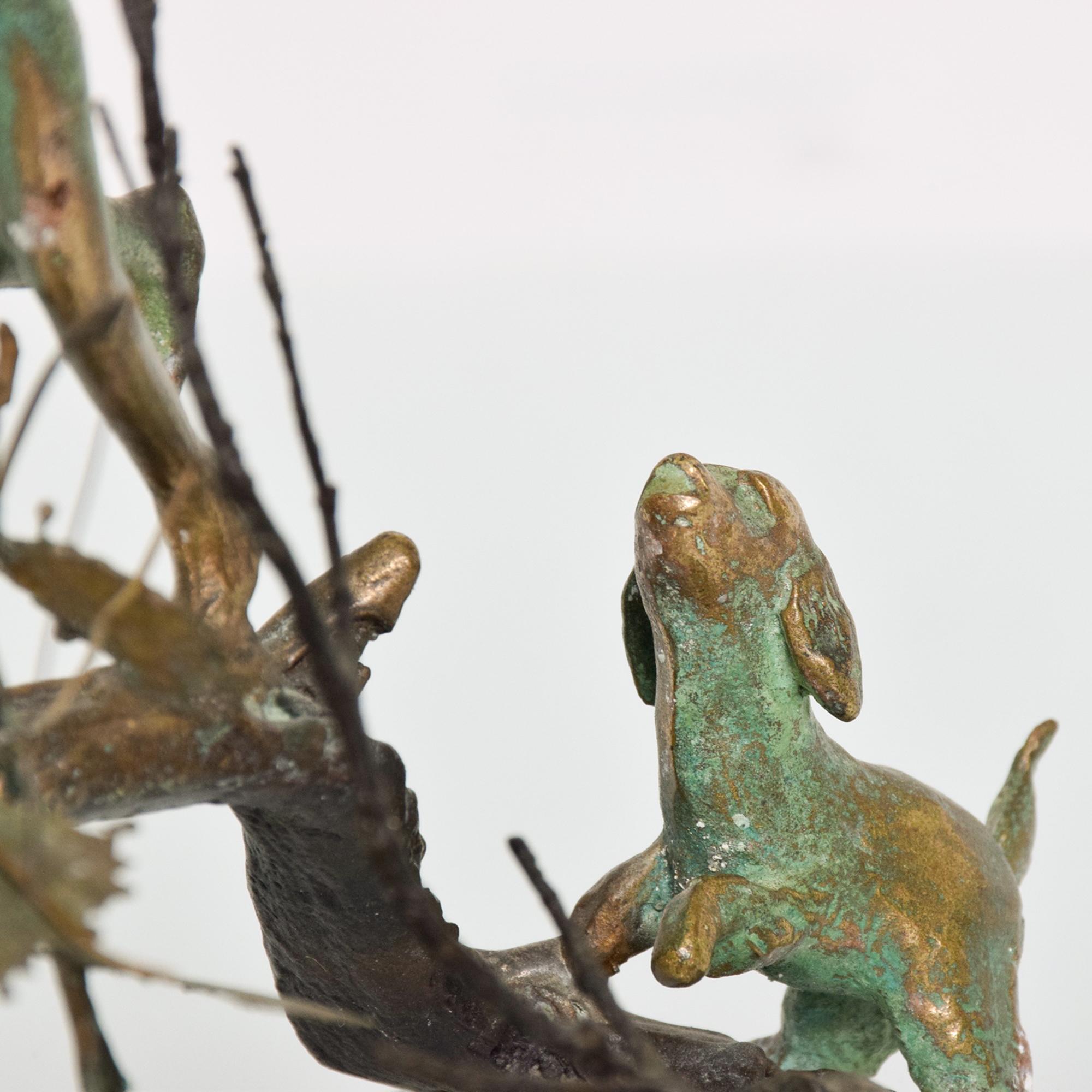 Bronze Sculpture Boy in Tree with Dog Giacometti Figural Art Style 1940s 2