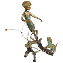 Bronze Sculpture Boy in Tree with Dog Giacometti Figural Art Style 1940s