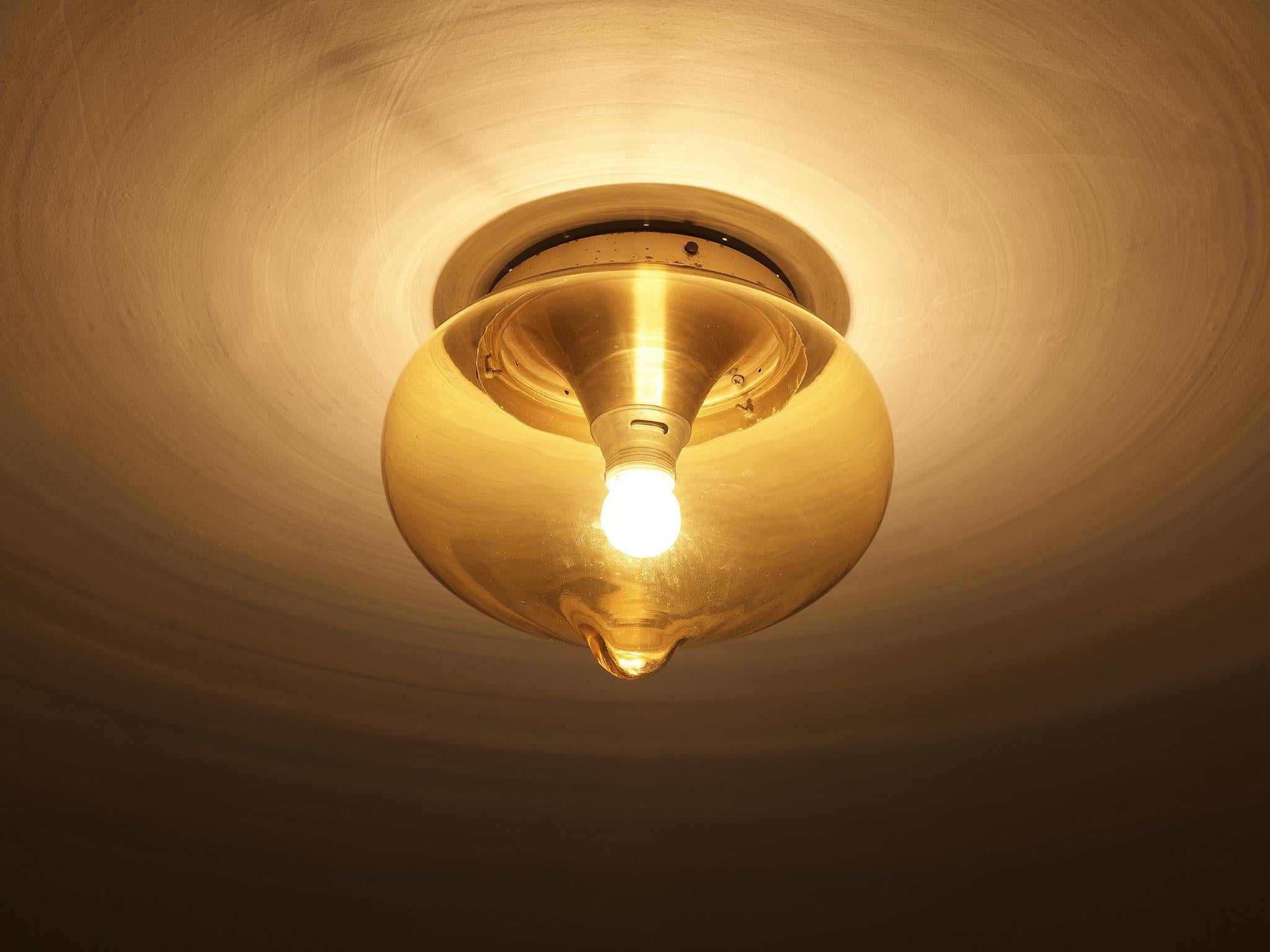 Mid-Century Modern Delicate Ceiling Light with Golden Glass Orb