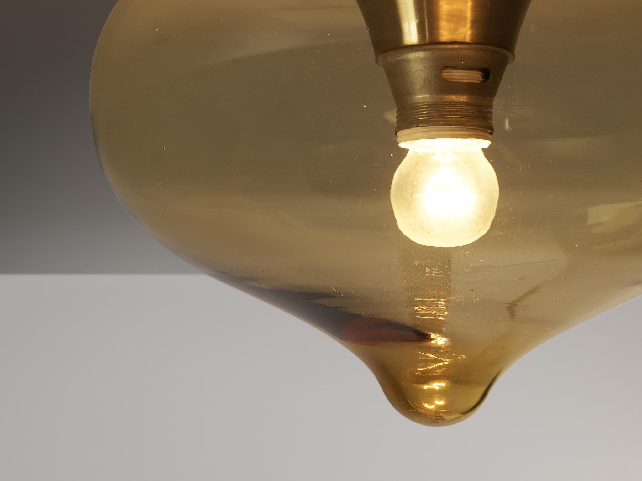 Mid-20th Century Delicate Ceiling Light with Golden Glass Orb