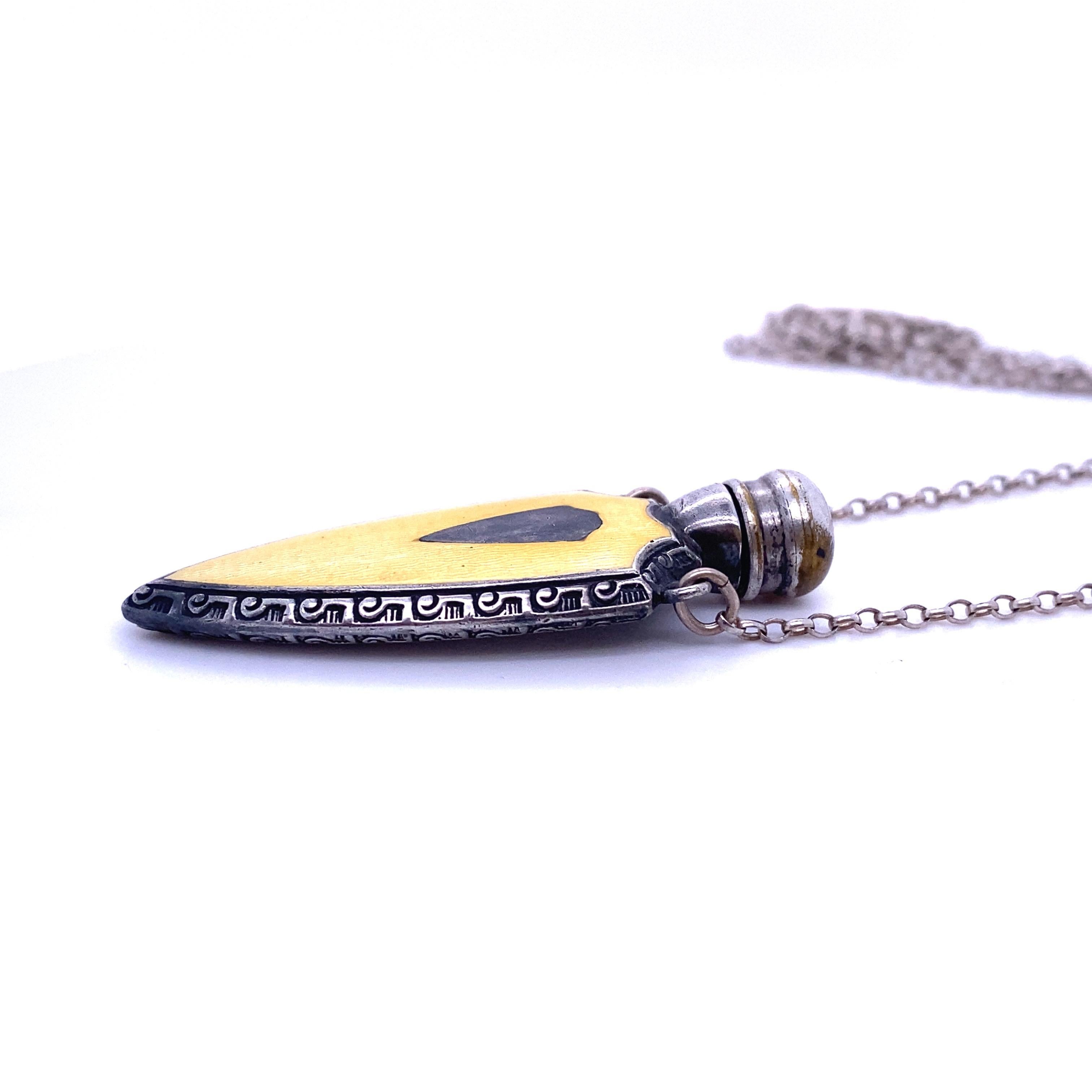 Women's or Men's Delicate, Celluloid and Sterling Silver Victorian Perfume Bottle Necklace
