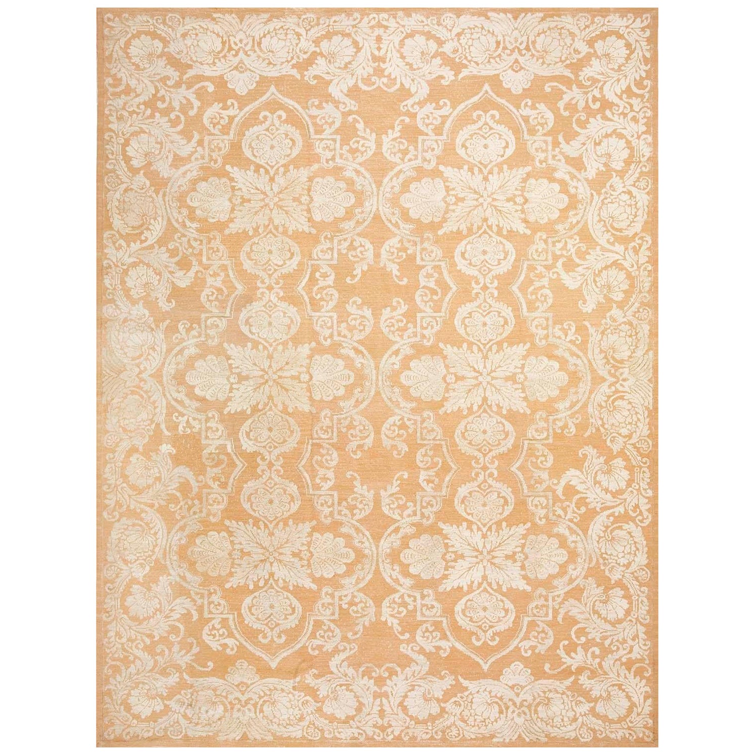 Delicate Combination of Beige-Ivory Color Handwoven Needlepoint Flat Weave Rug