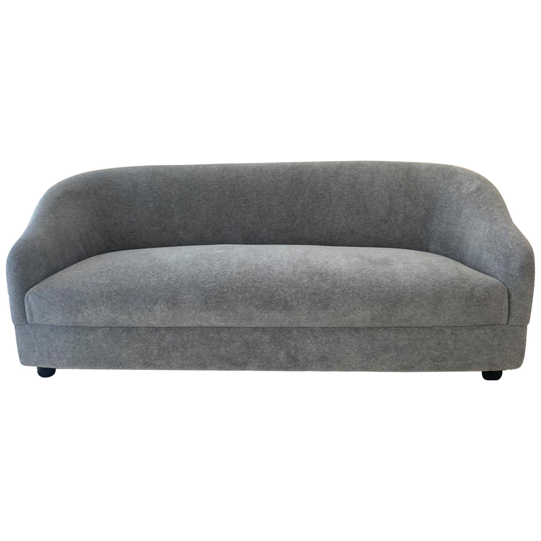 Delicate, Curved Sofa in Newly Upholstered Silvery-Grey Mohair