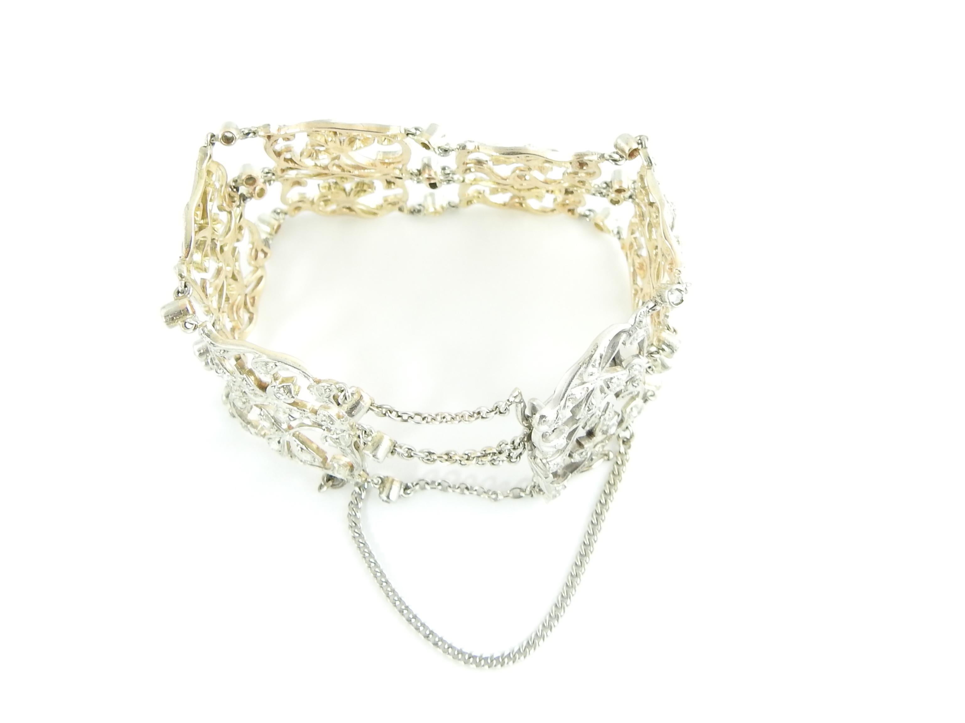 Round Cut Delicate Design Platinum 18 Karat Rose Gold Diamond Bracelet Floral Motif