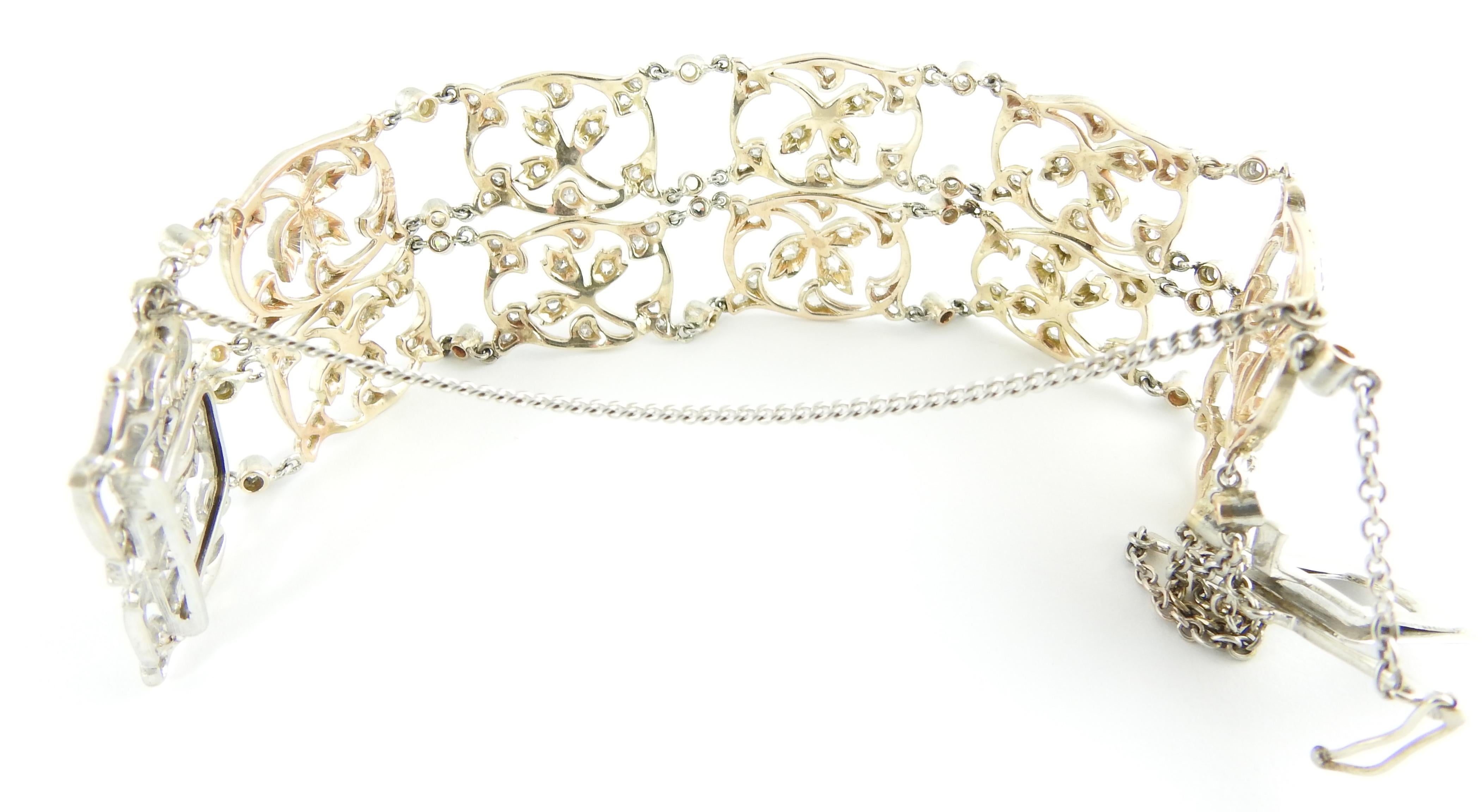 Women's Delicate Design Platinum 18 Karat Rose Gold Diamond Bracelet Floral Motif