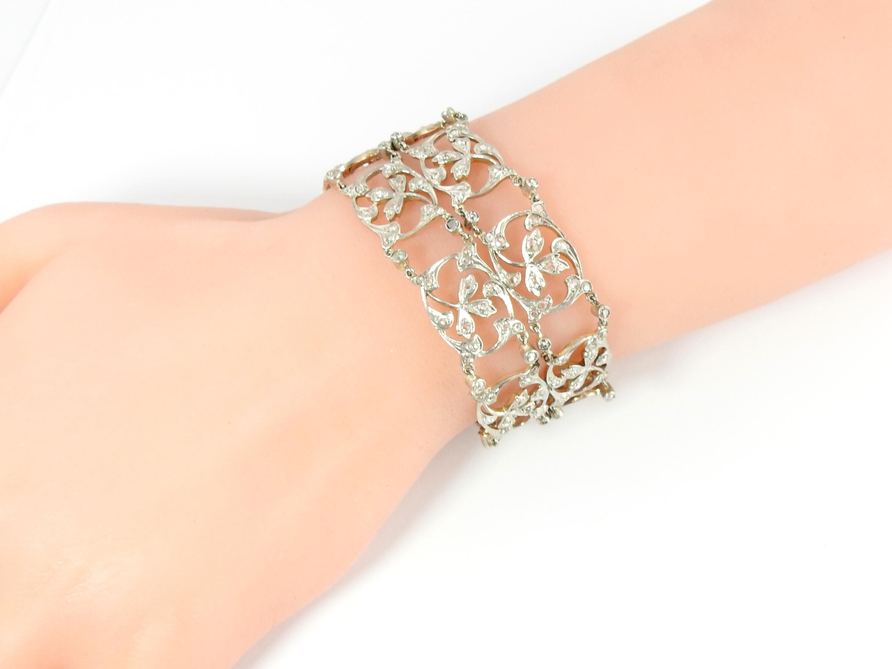 Delicate Design Platinum 18 Karat Rose Gold Diamond Bracelet Floral Motif 1
