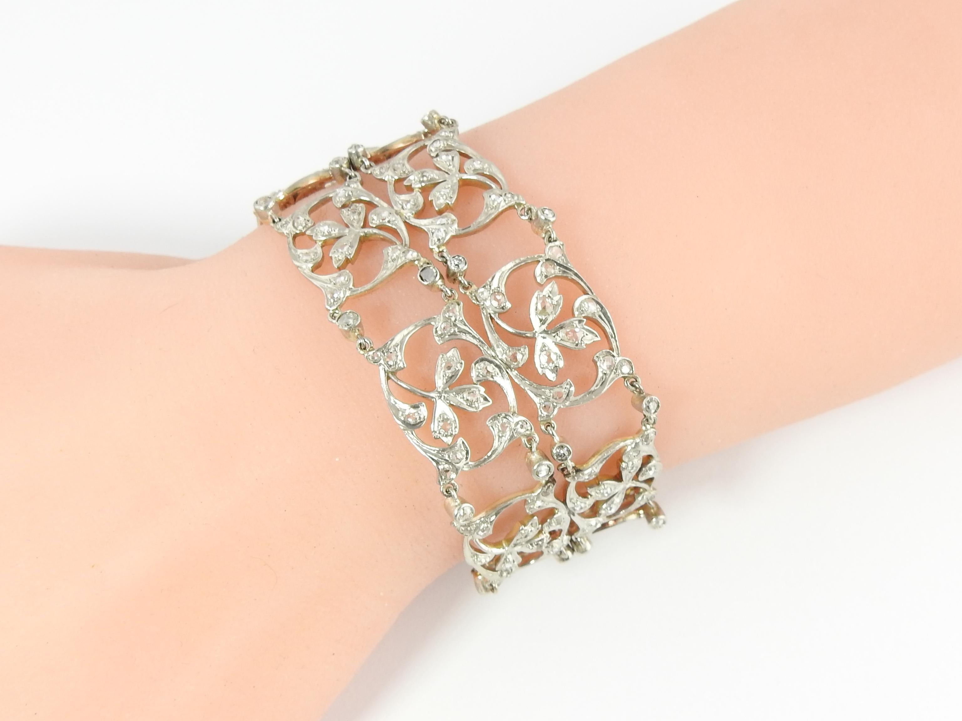 Delicate Design Platinum 18 Karat Rose Gold Diamond Bracelet Floral Motif 2