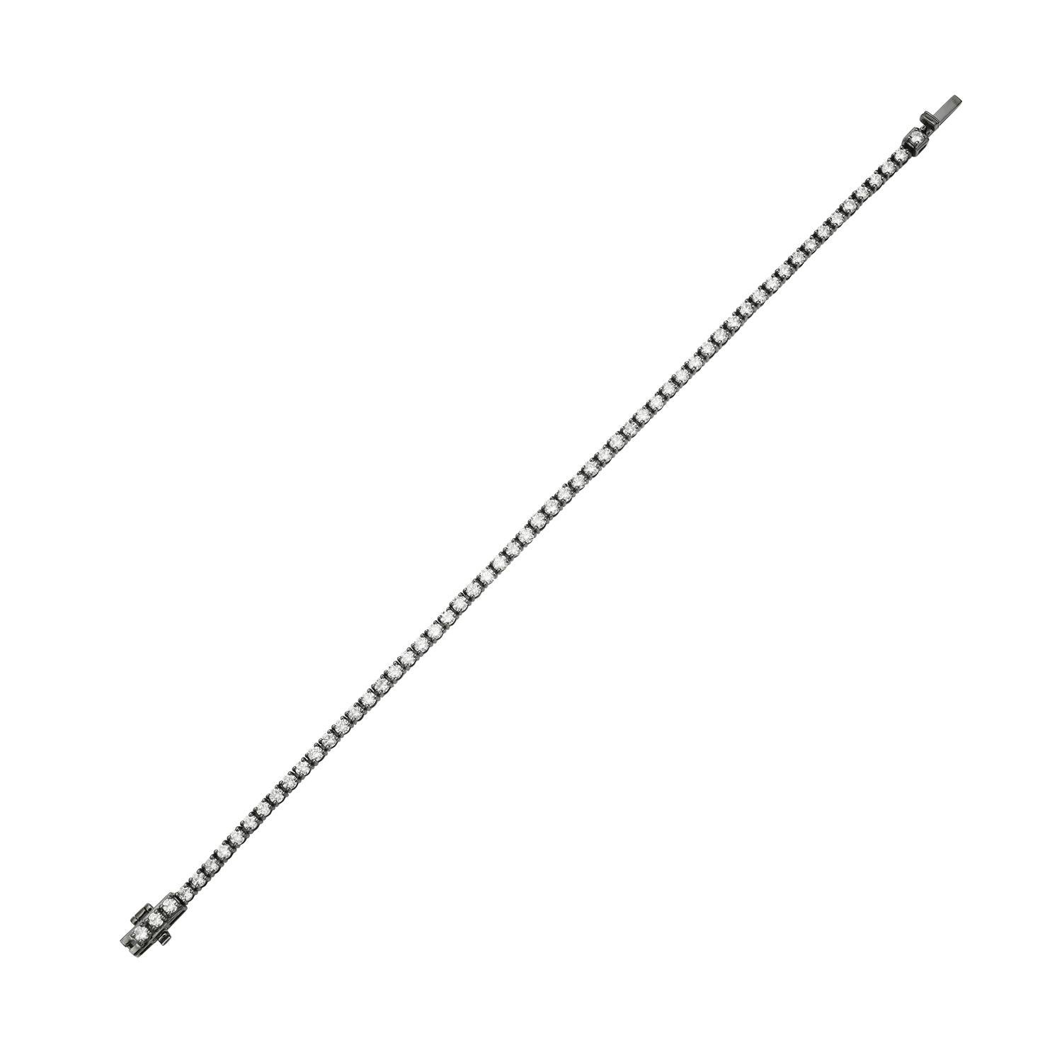 Artisan Tennis Diamond Bracelet Made In 14 k Blackened Gold For Sale
