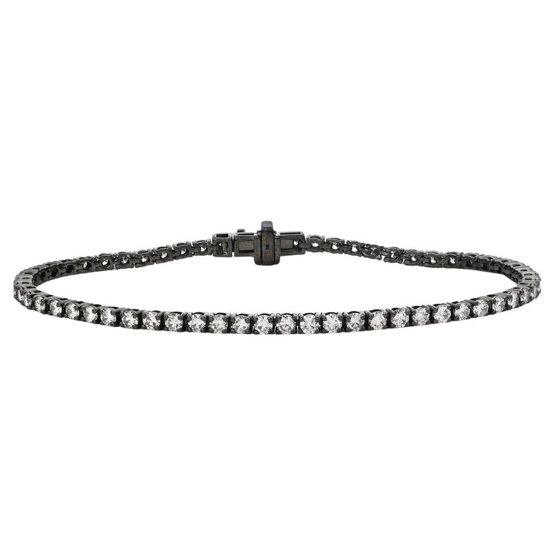 Tennis Diamond Bracelet Made In 14 k Blackened Gold For Sale