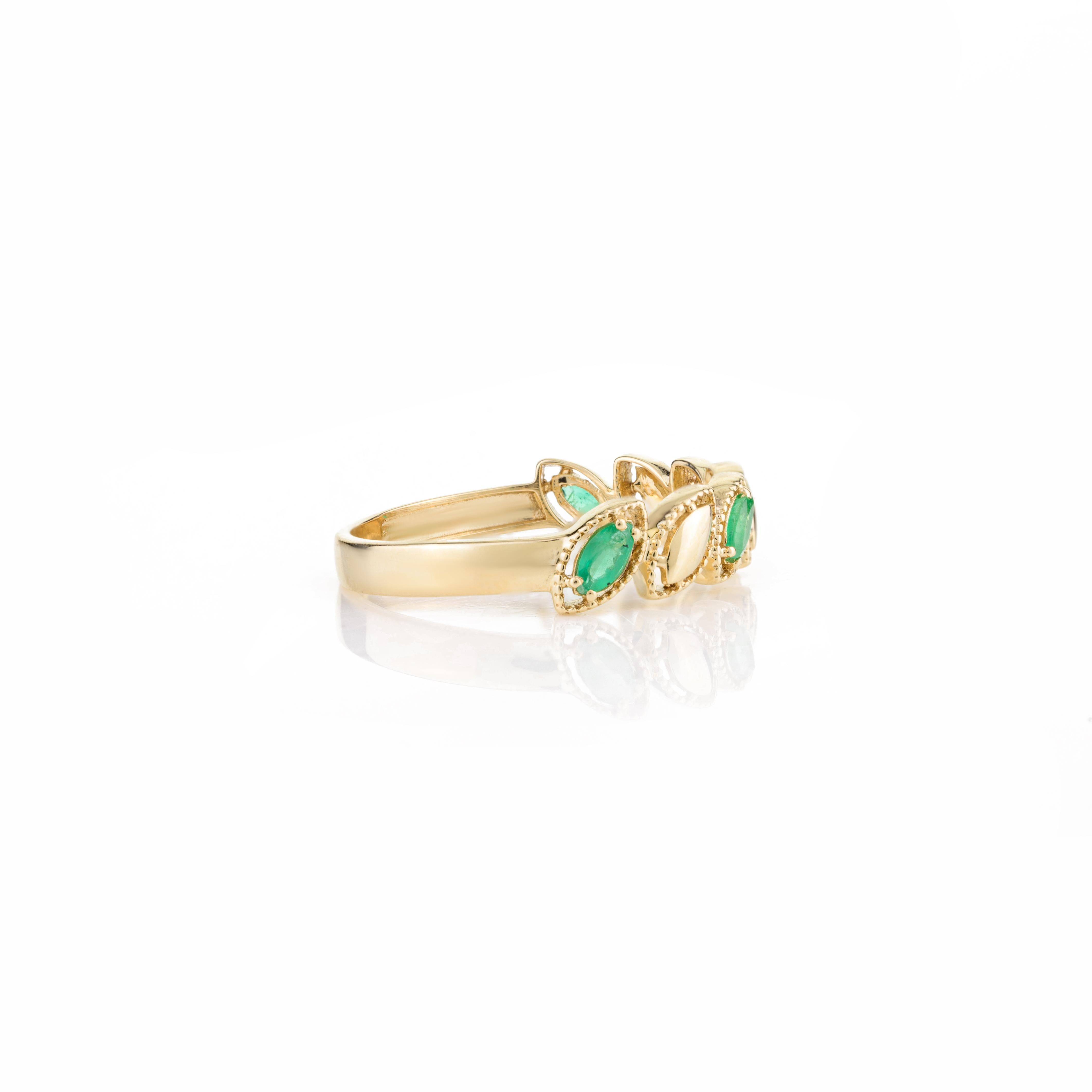 For Sale:  Delicate Emerald Birthstone Band Ring for Her in 14k Solid Yellow Gold 3