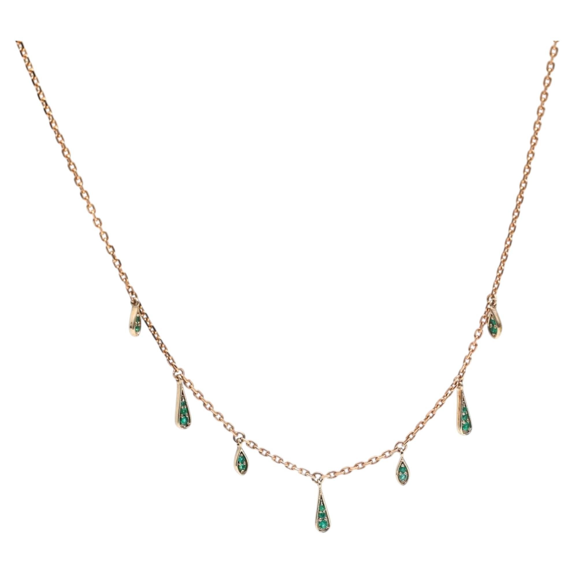 0.11ct Heart Cut Emerald Drop 18K Yellow Gold Necklace