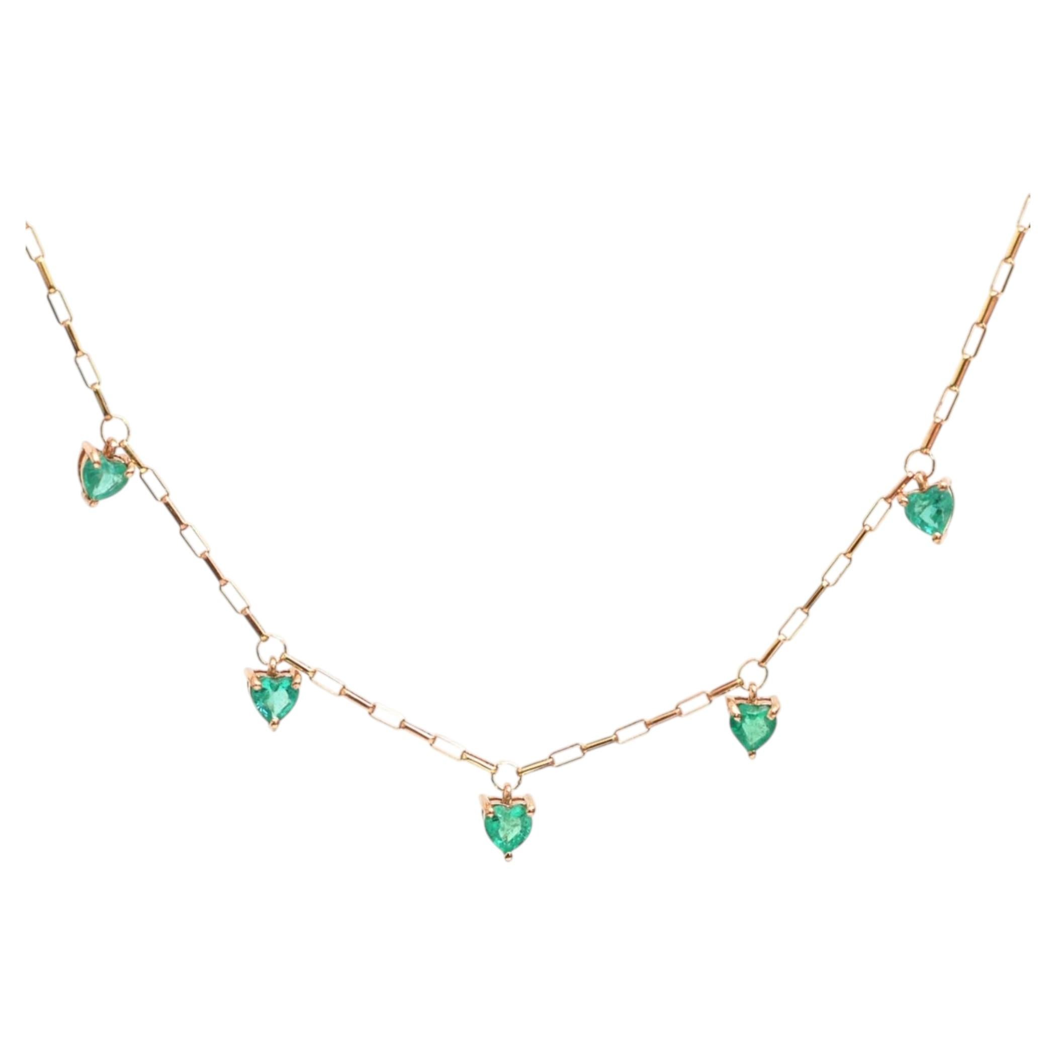Delicate Emerald Heart 18K Yellow Gold Necklace For Sale