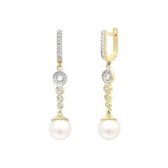 Delicate Feminine Pearl Yellow Gold Dangle Earrings