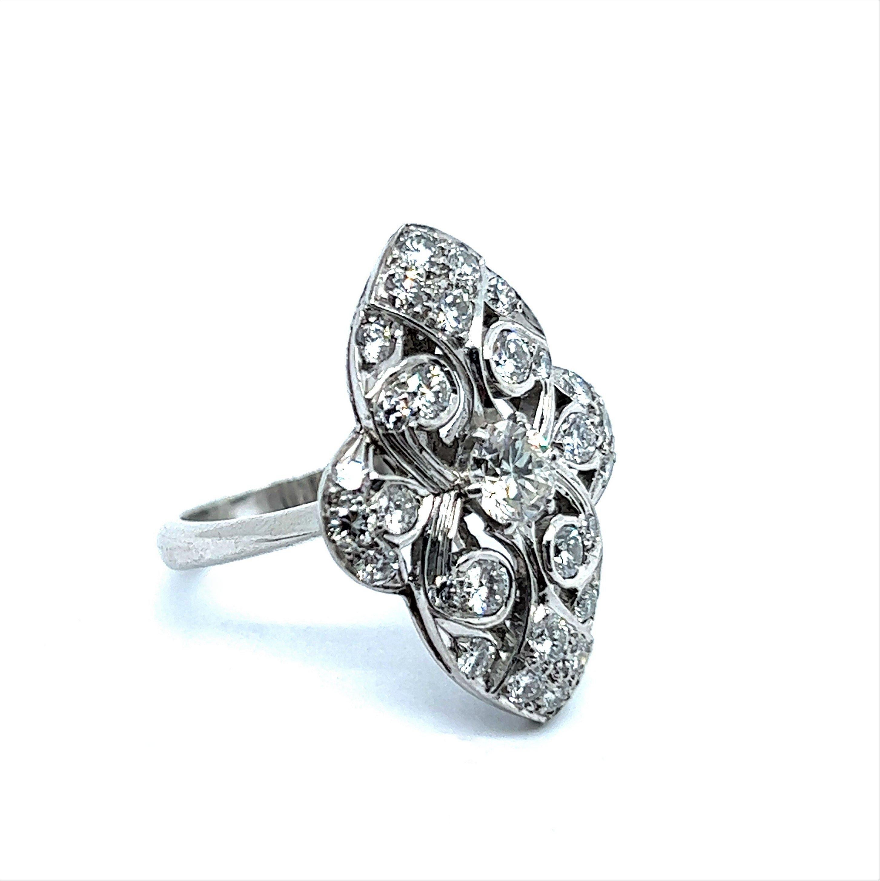 Artisan Delicate Floral Diamond Ring in Sterling Silver For Sale