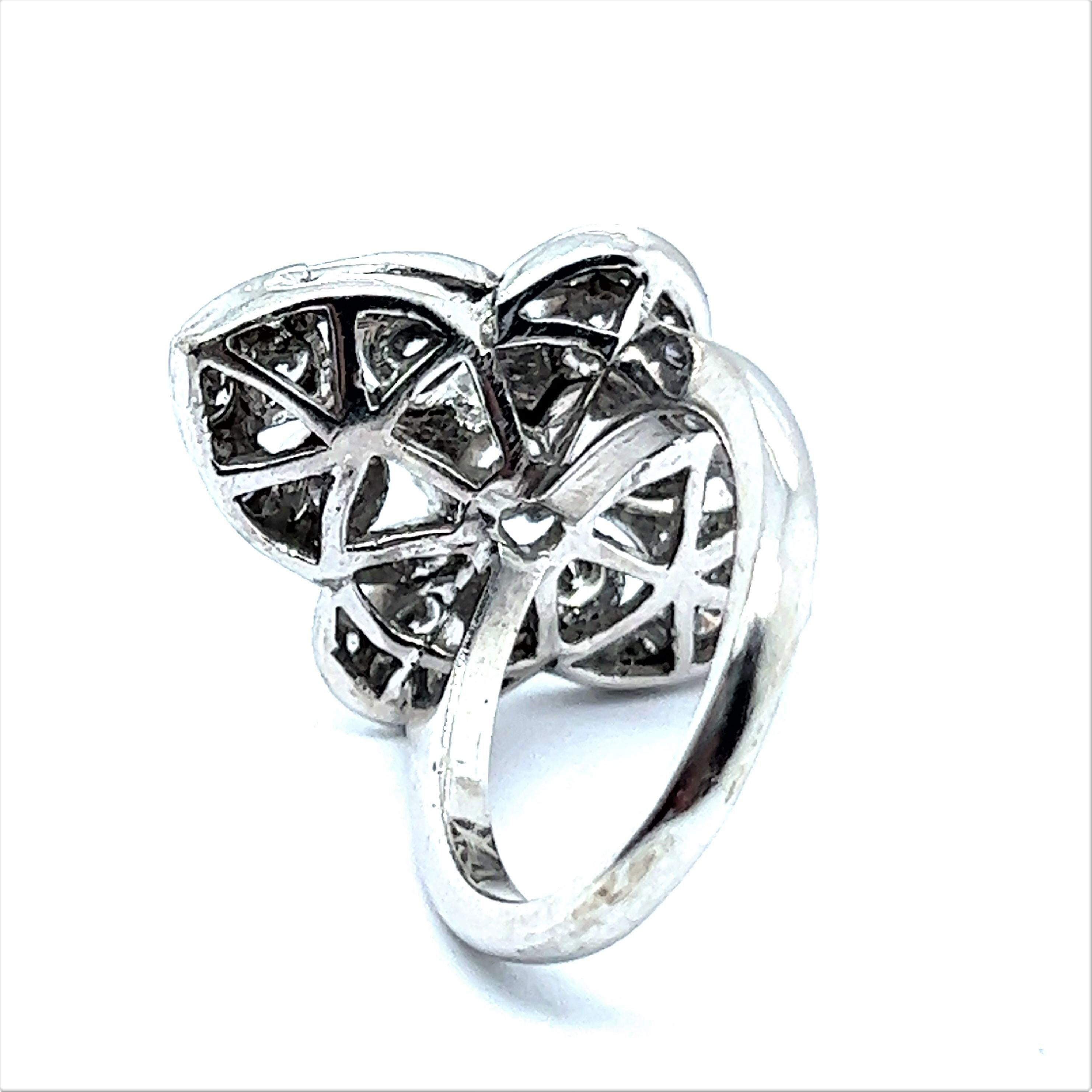 Brilliant Cut Delicate Floral Diamond Ring in Sterling Silver For Sale