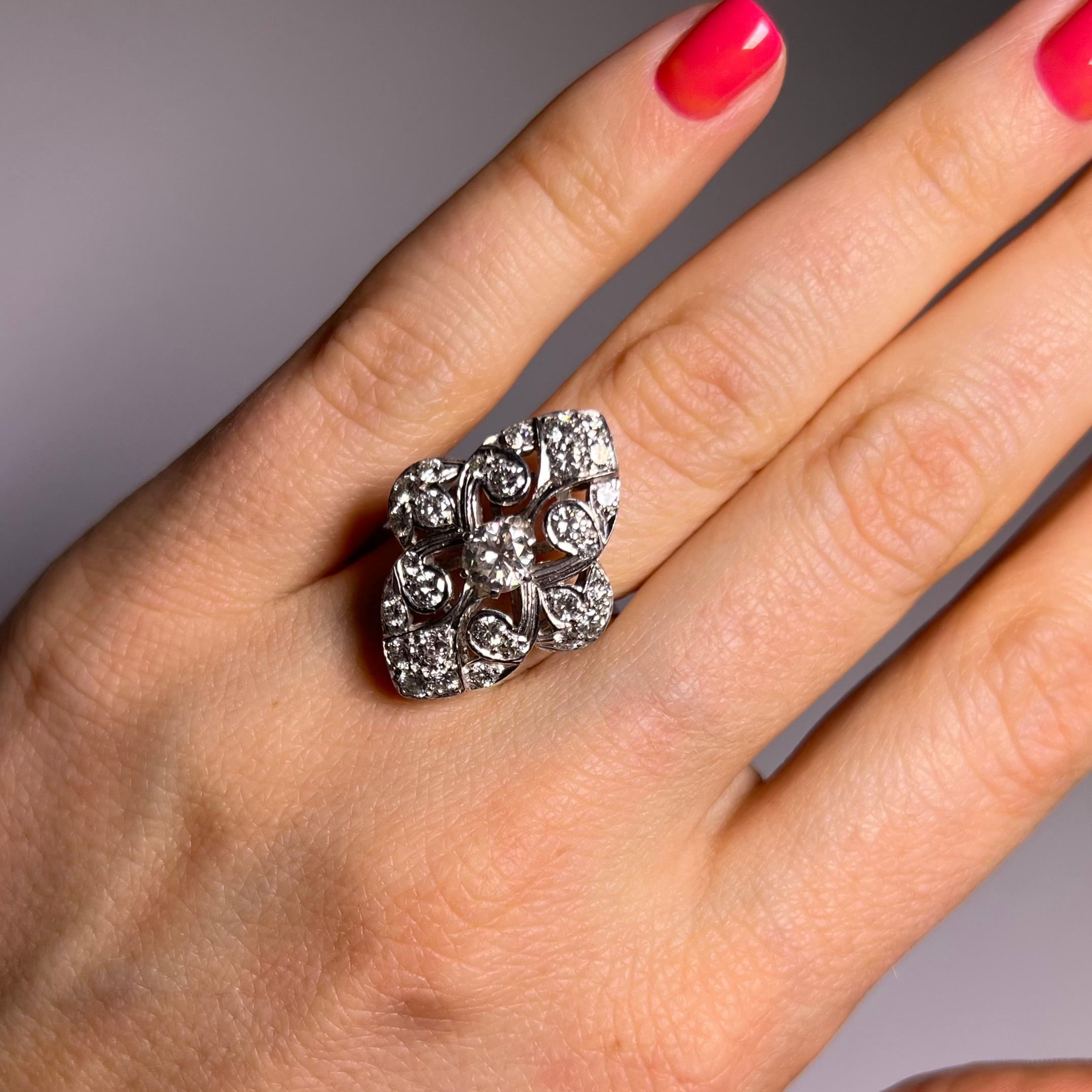 Ring mit zarter, geblümter Diamant in Sterlingsilber im Angebot 3