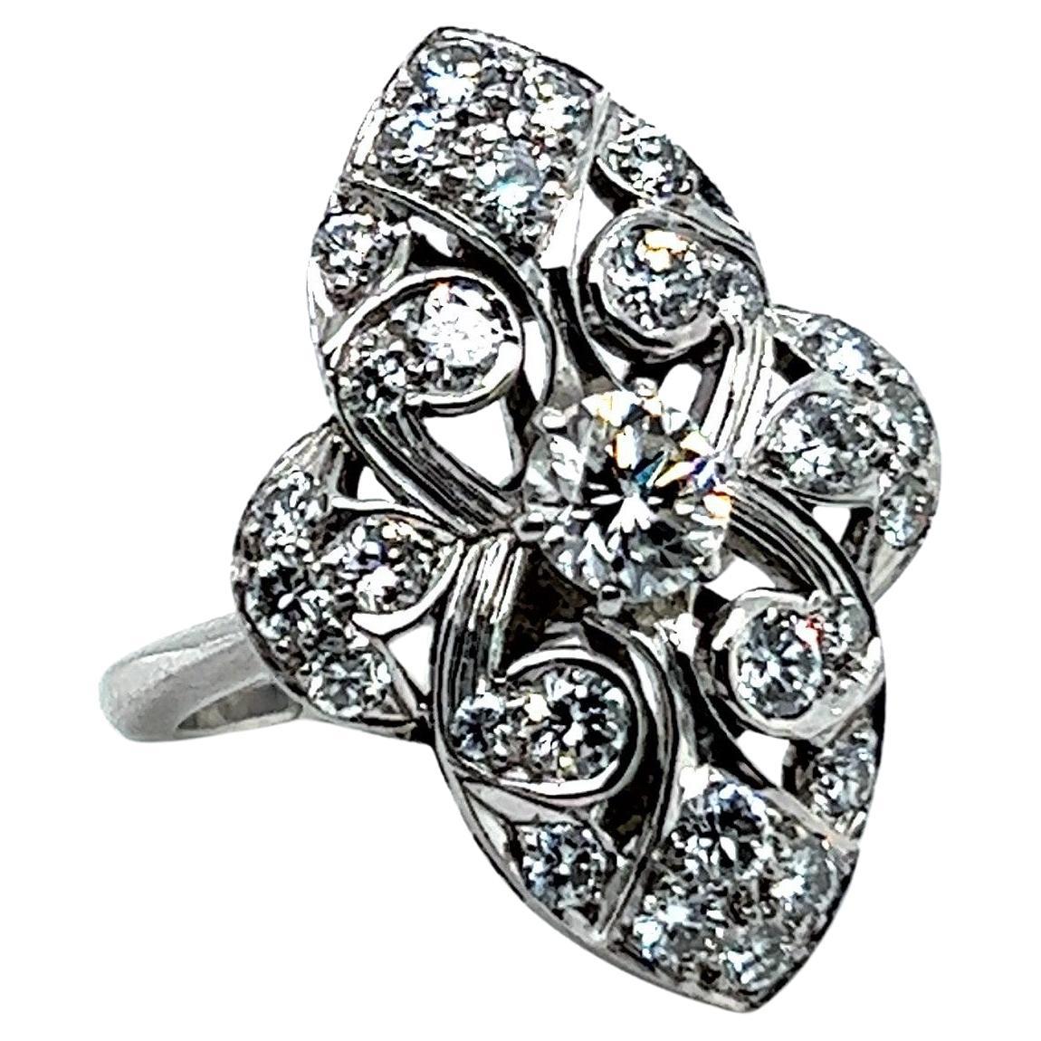 Delicate Floral Diamond Ring in Sterling Silver For Sale