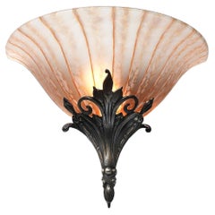 Vintage Delicate French Art Glass and Bronze Sconces