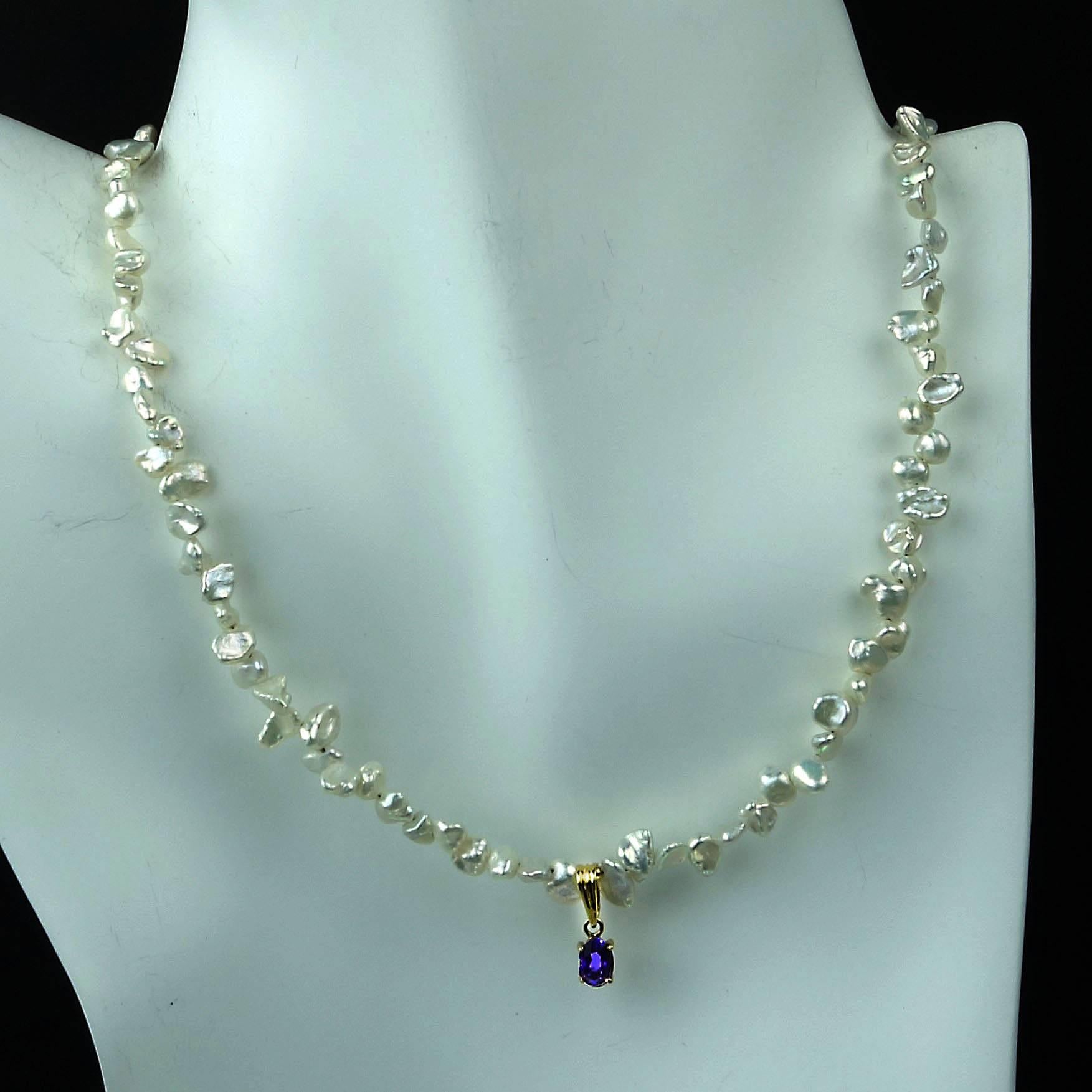 Artisan AJD Freshwater Pearl Necklace with Amethyst in 18K Yellow Gold