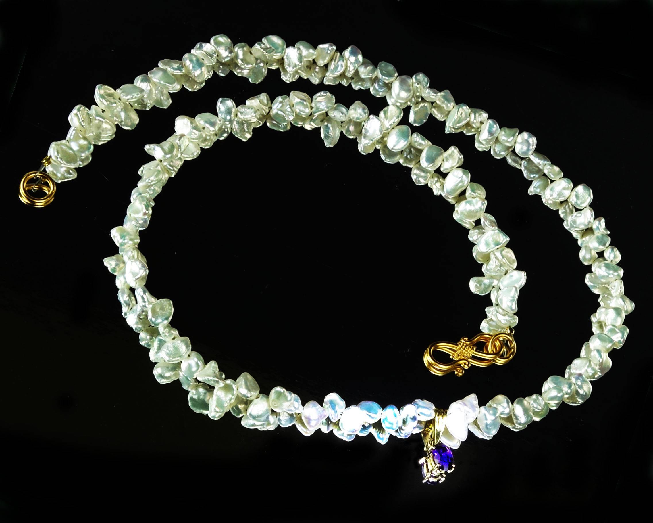 AJD Freshwater Pearl Necklace with Amethyst in 18K Yellow Gold In New Condition In Raleigh, NC