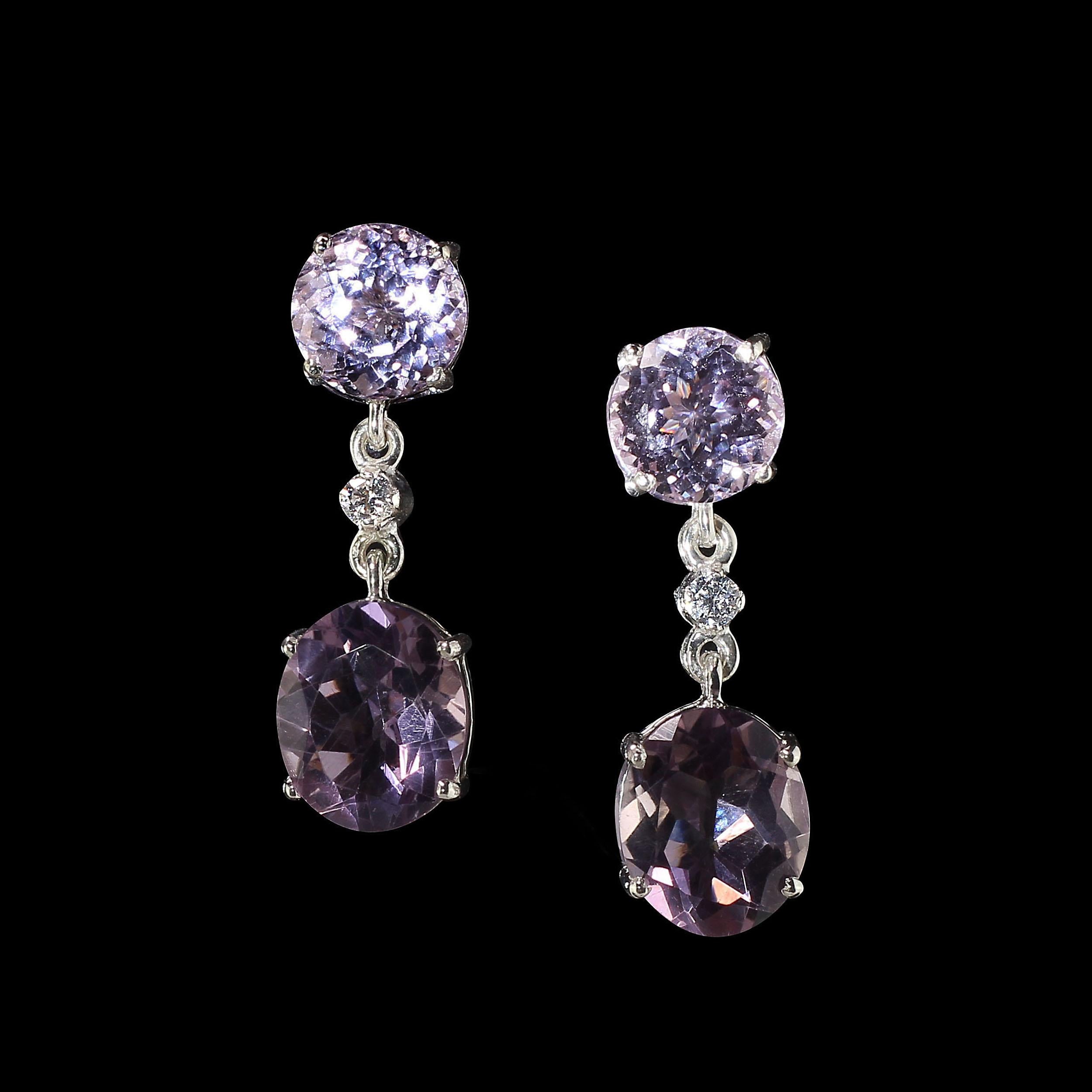 Oval Cut AJD Elegant Earrings of Scintillating Kunzite & Amethyst