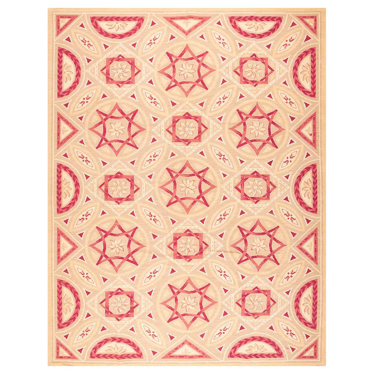 Delicate Geometric Pattern Handmade Needlepoint Flat Weave Rug