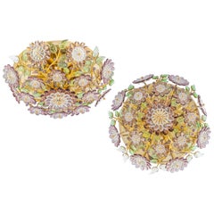 Delicate Gilt Brass Bouquet Crystal Glass Flush Mount by Palwa, Germany, 1970s