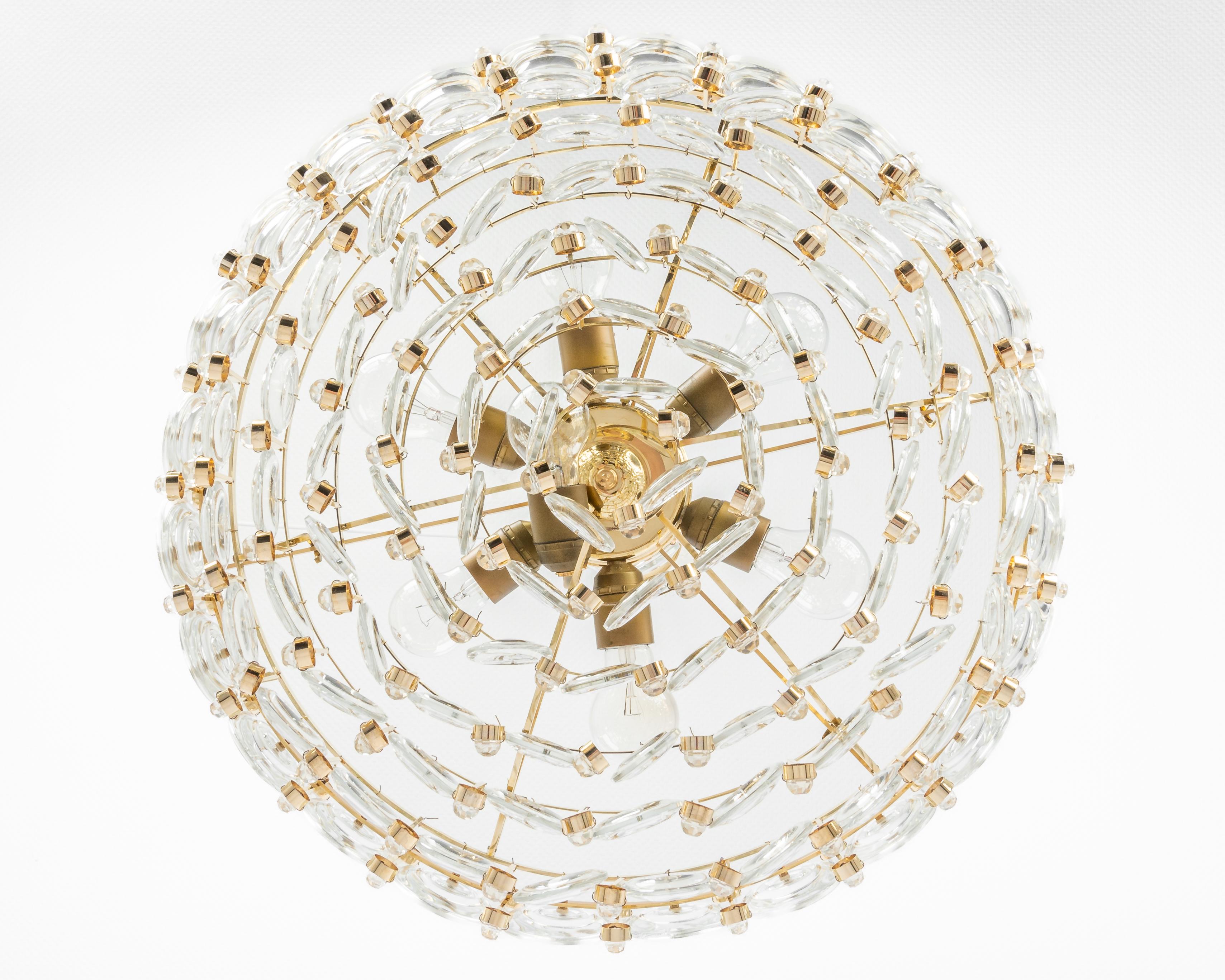 Delicate Gilt Brass Crystal Chandelier by Palwa, Sciolari Design, Germany, 1970s For Sale 5