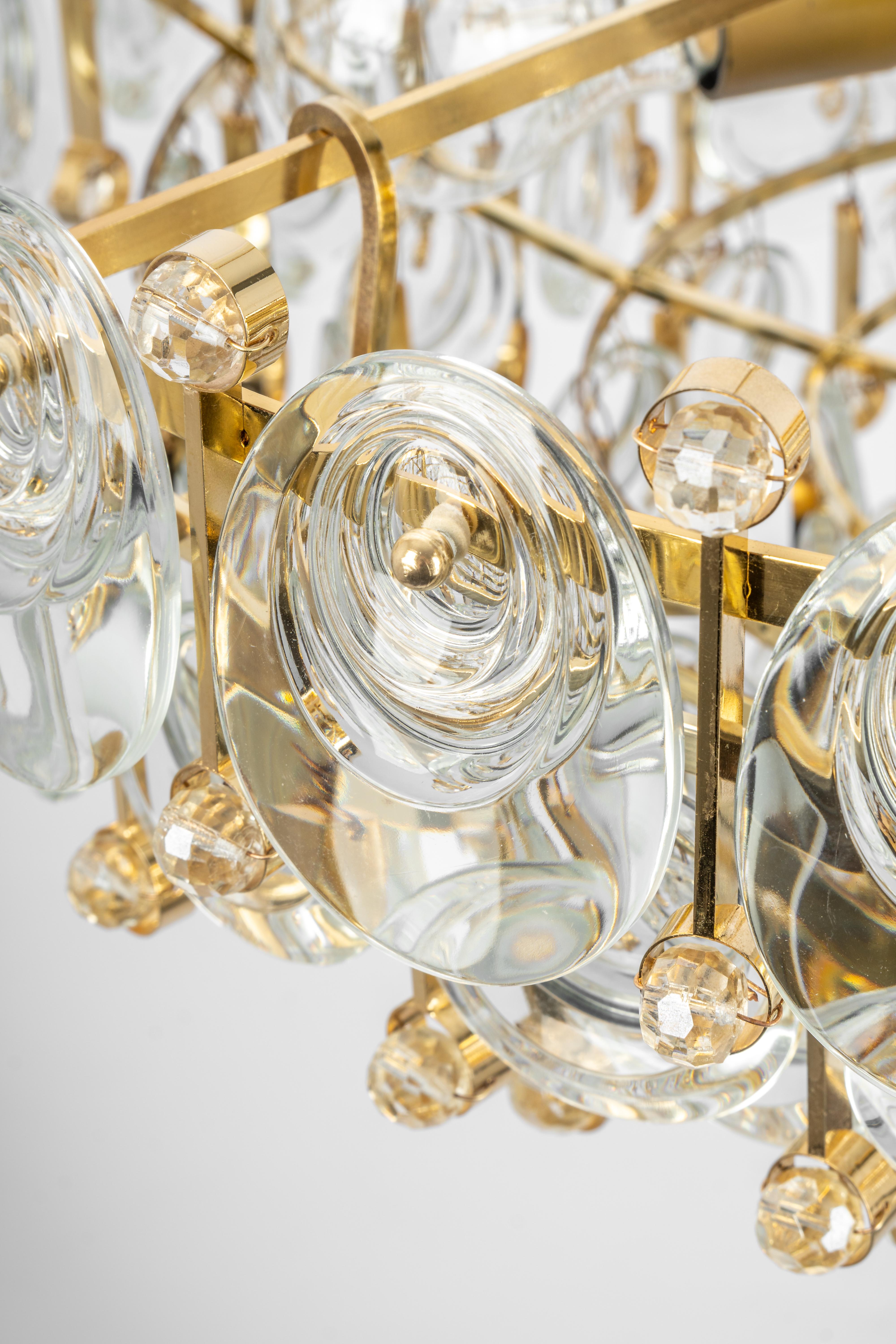 Lustre délicat en cristal doré en laiton de Palwa, design Sciolari, Allemagne, années 1970 en vente 4