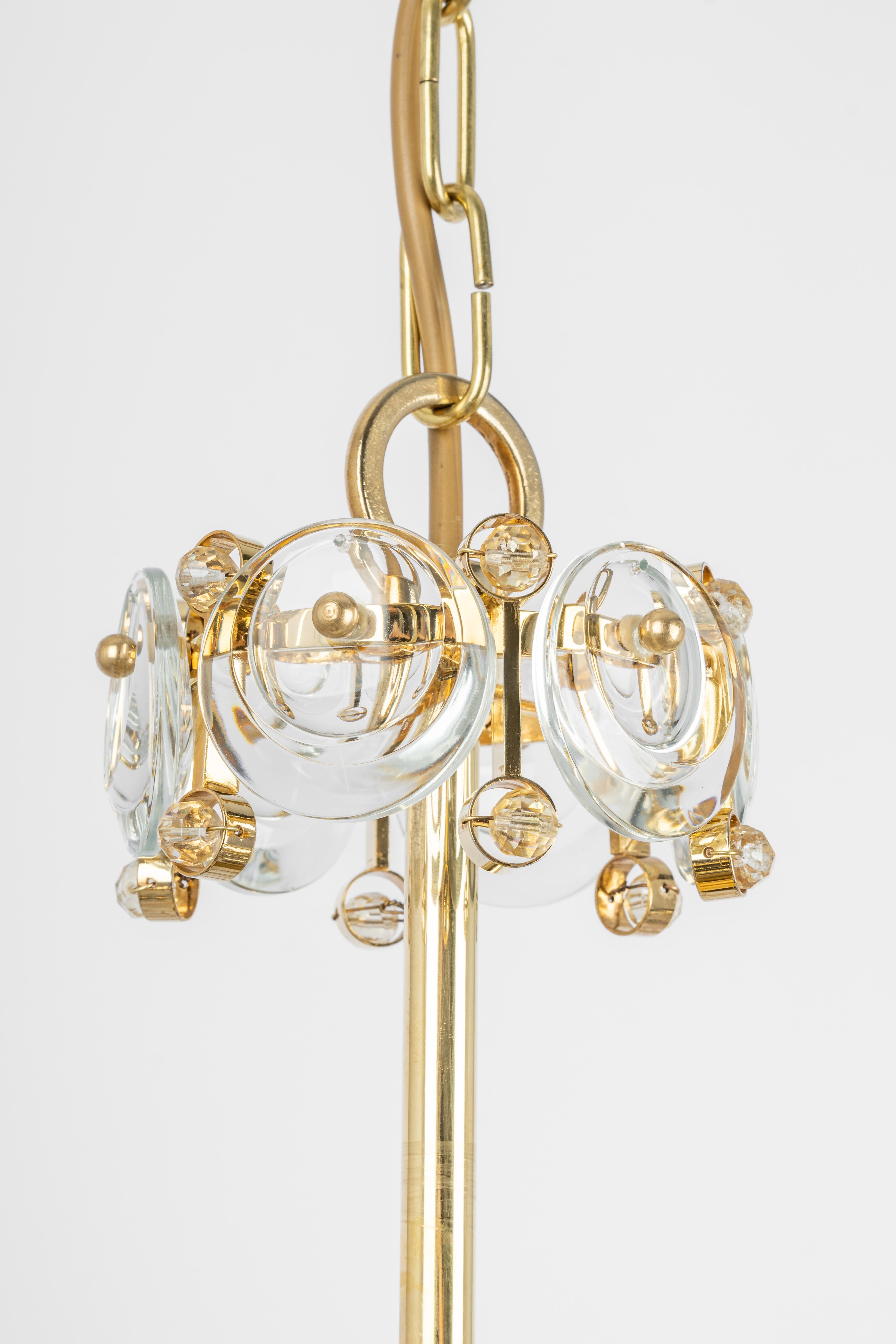 Delicate Gilt Brass Crystal Chandelier by Palwa, Sciolari Design, Germany, 1970s For Sale 7