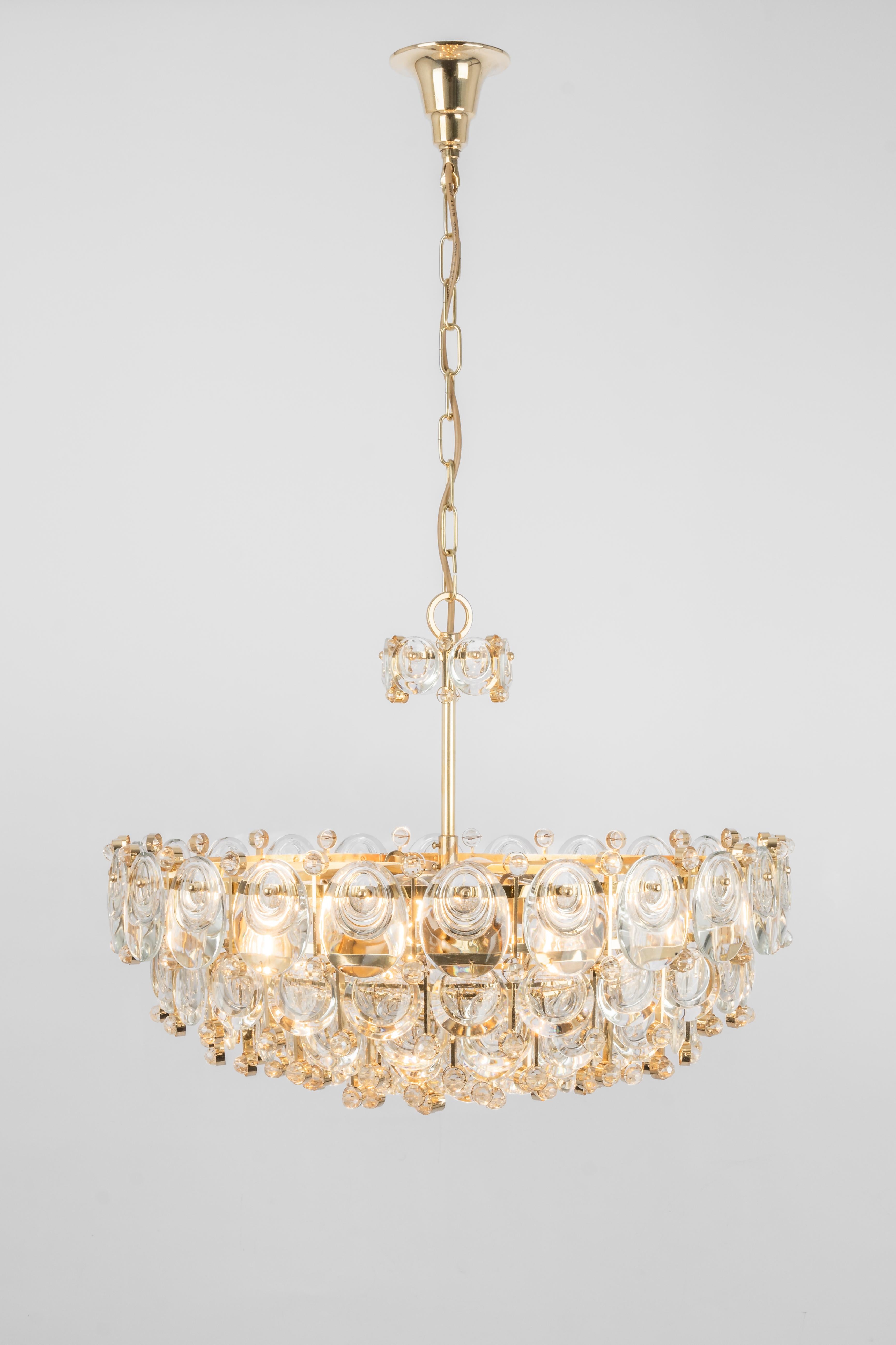 Delicate Gilt Brass Crystal Chandelier by Palwa, Sciolari Design, Germany, 1970s For Sale 8